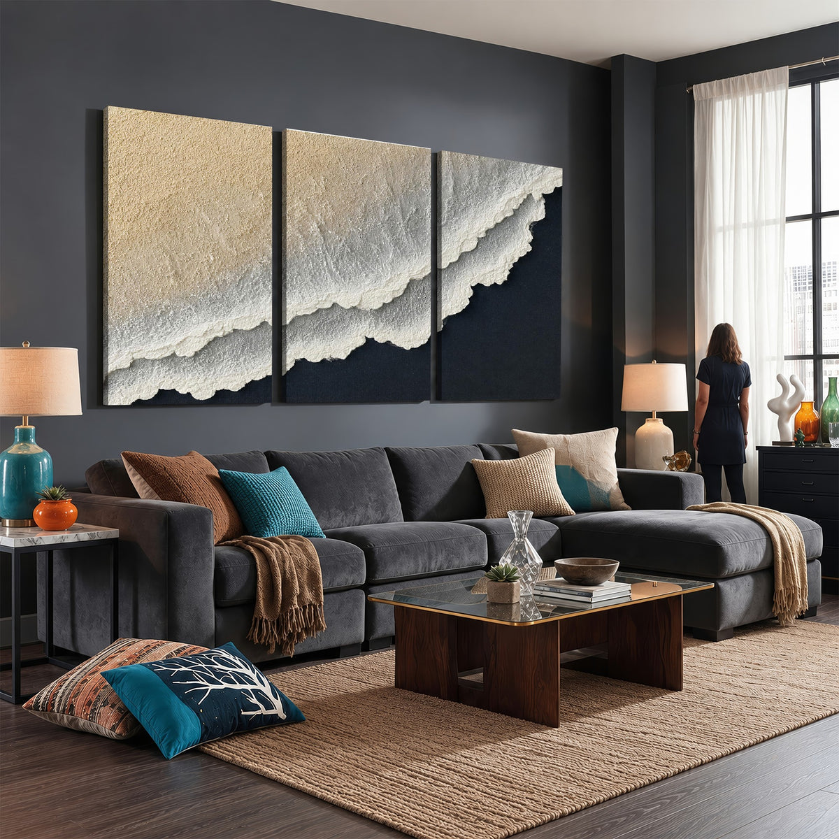 32969959-MGV-CV-24X16 - Abstract Ocean Wave Canvas Wall Art, Coastal Beach Wall Decor for Living Room