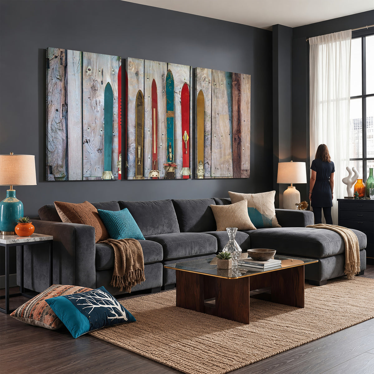 30640-MGV-CV-36X24 - Vintage Wooden Weathered Skis in Front of an Old Barn Wall Art Canvas Print