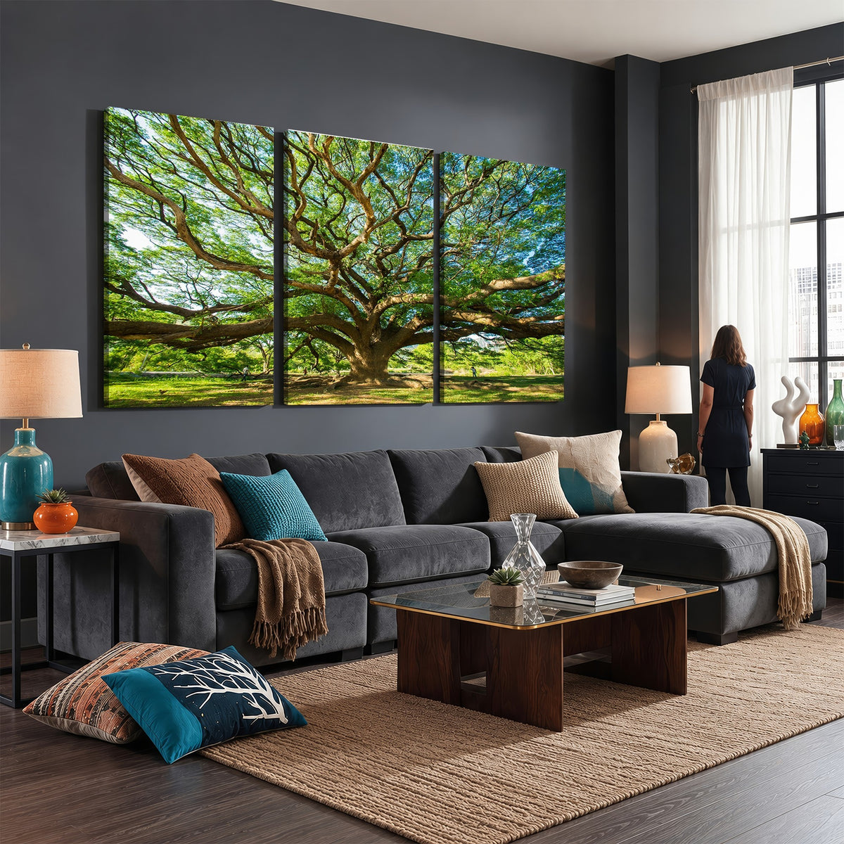 70569-MGV-CV-24X16 - Majestic Oak Tree Wall Art | Serene Nature Canvas Print with Spreading Branches