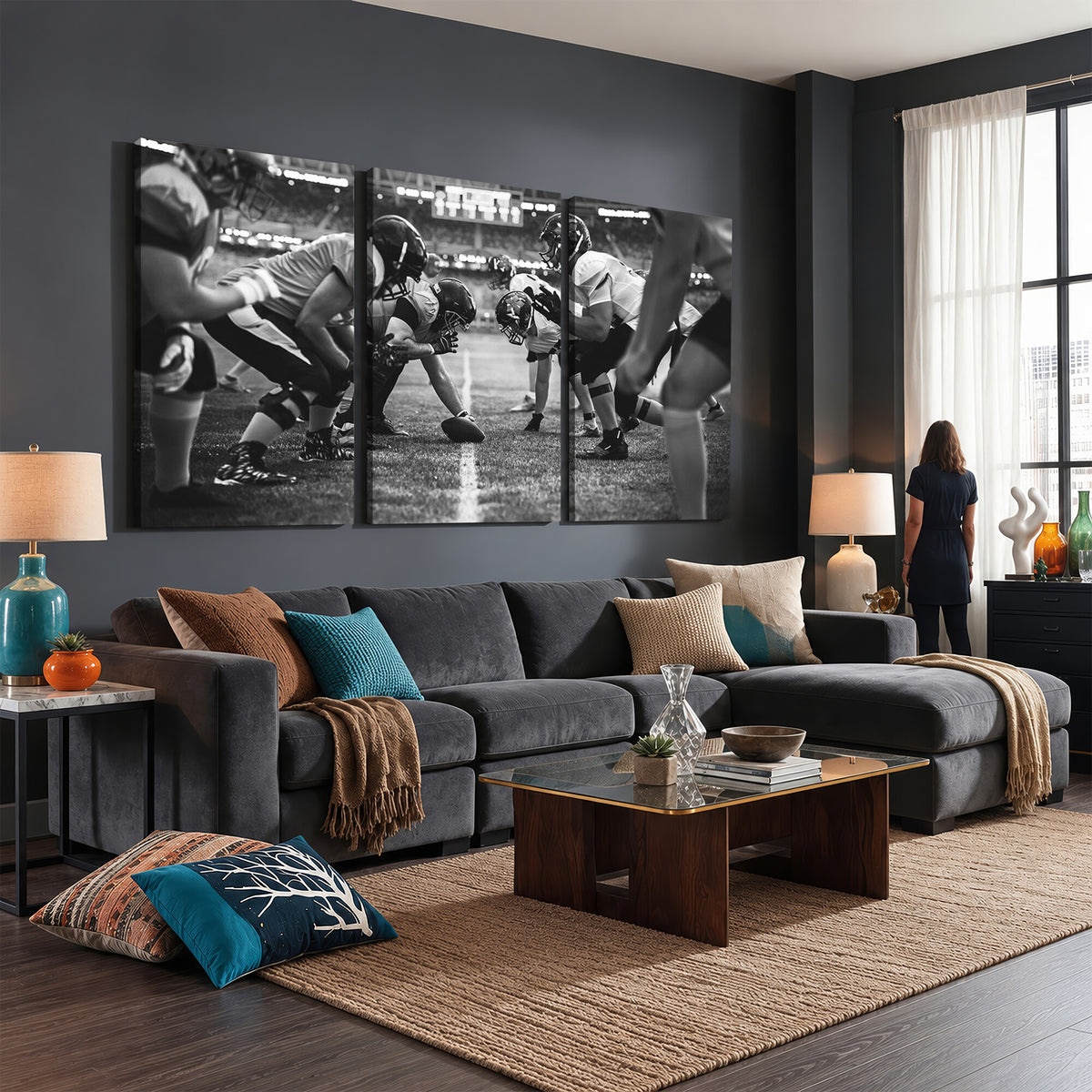 13273-MGV-CV-36X24 - American Football Wall Art Canvas Print Framed Stadium Sport
