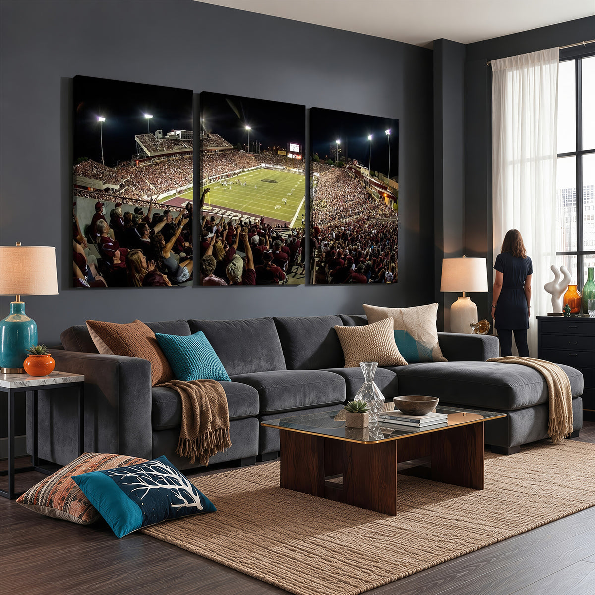 94126-MGV-CV-36X24 - Washington-Grizzly Stadium Canvas Wall Art | Exciting Game Night Atmosphere in Panoramic View