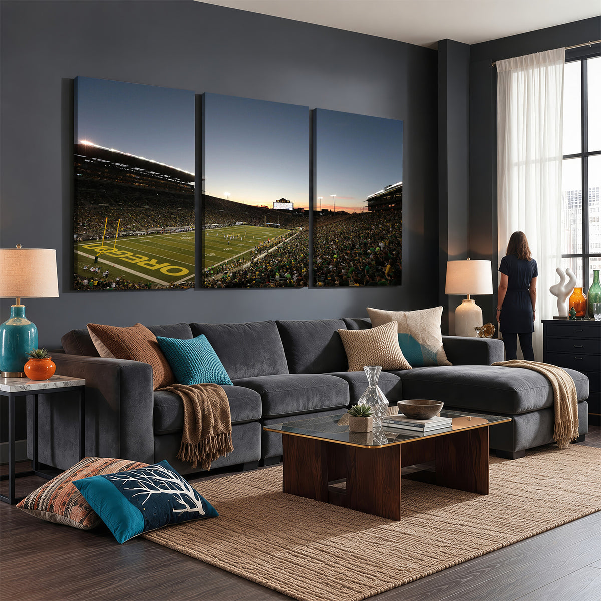 21429-MGV-CV-36X24 - Oregon Ducks Football Team Print - Eugene Autzen Stadium Wall Art Canvas Print