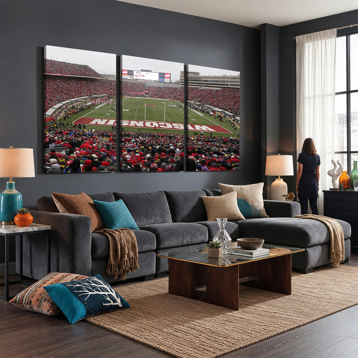 23461-MGV-CV-36X24 - Wisconsin Badgers Team Print Canvas, Madison Camp Randall Stadium Wall Art