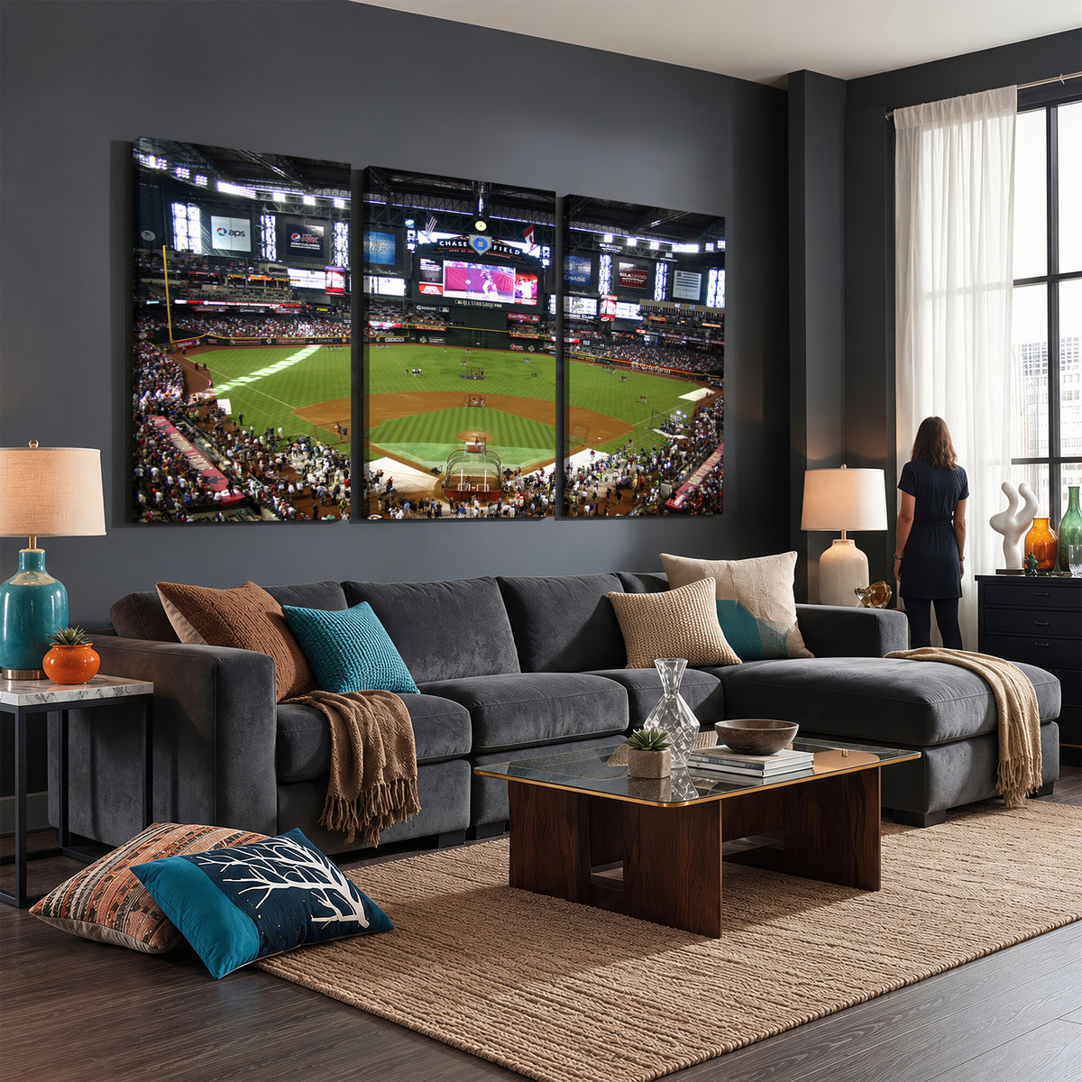 91630-MGV-CV-36X24 - Arizona Diamondbacks Baseball Team Print, Phoenix Chase Field Baseball Stadium Wall Art