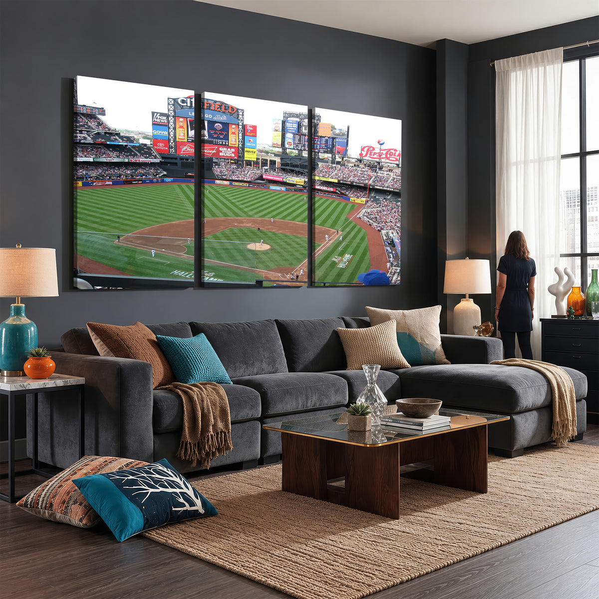 64829-MGV-CV-36X24 - New York Mets Baseball Team Print, Citi Field Baseball Stadium Wall Art