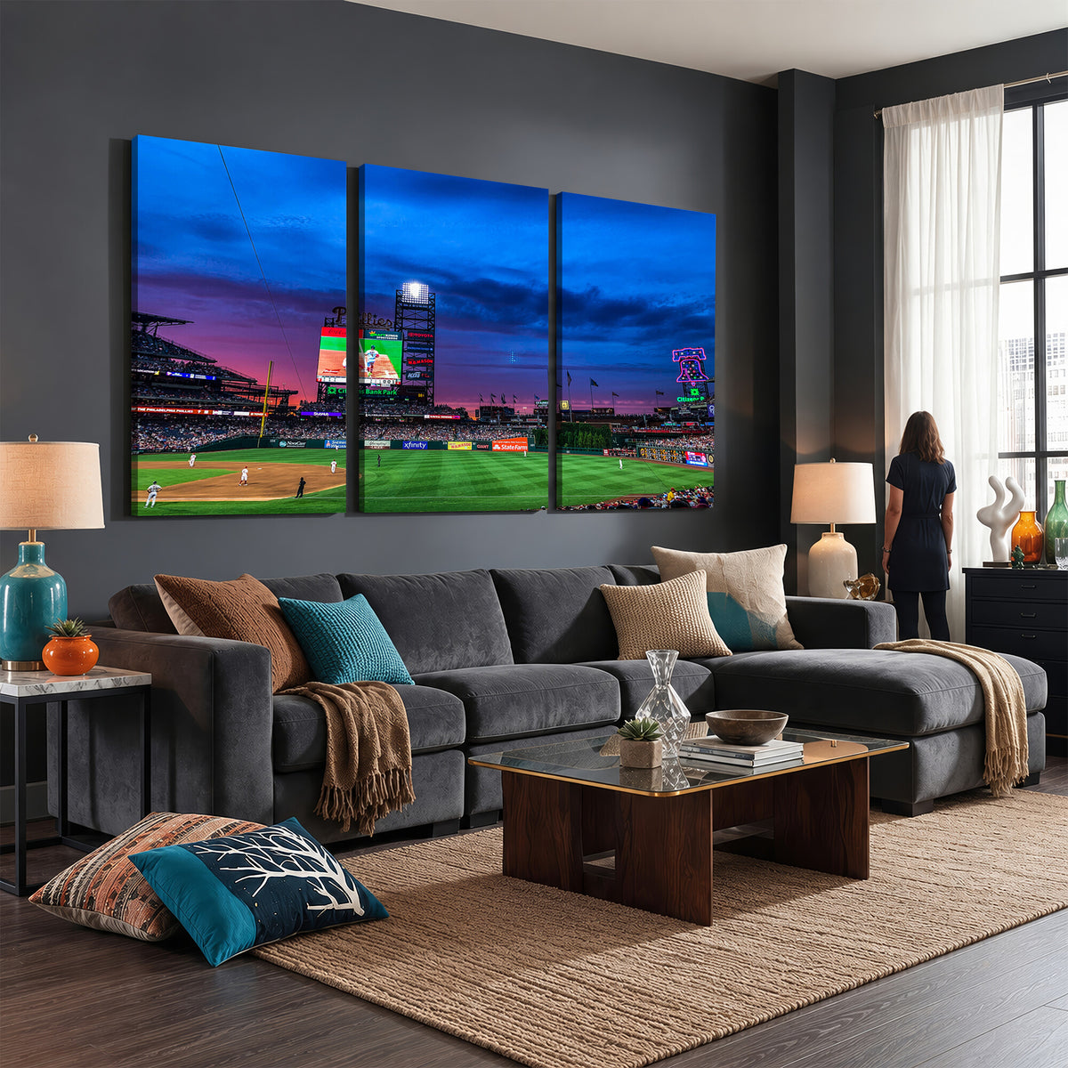 20427-MGV-CV-36X24 - Philadelphia Phillies Baseball Team Print, Citizens Bank Park, Extra Large Game Room Wall Decor