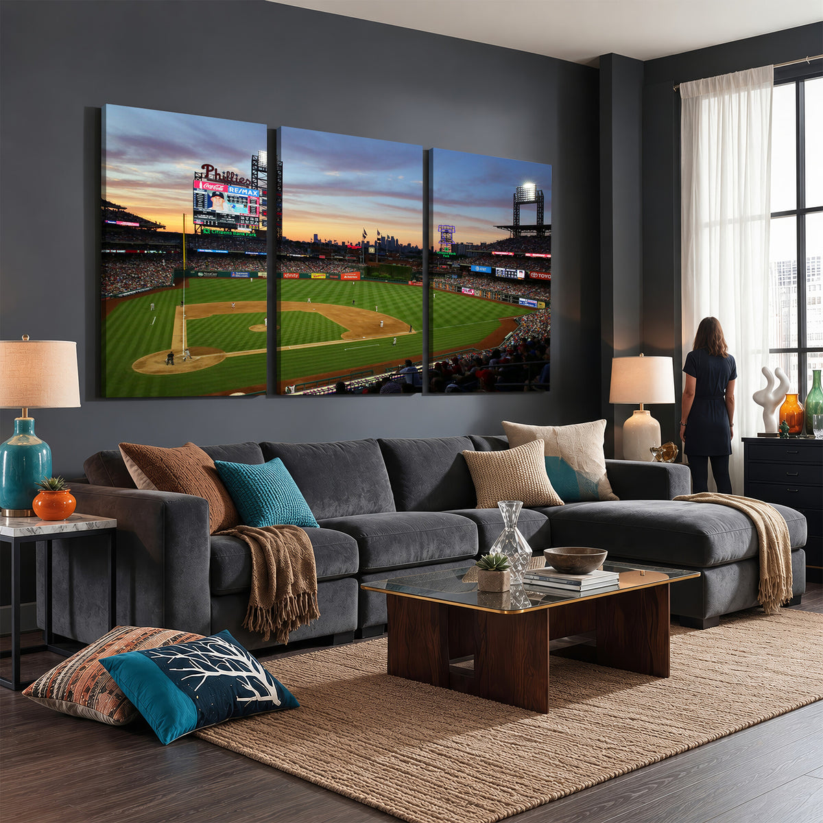 13778-MGV-CV-36X24 - Citizens Bank Park Philadelphia Phillies Wall Art Canvas | 3-Panel Canvas Print of Phillies Stadium
