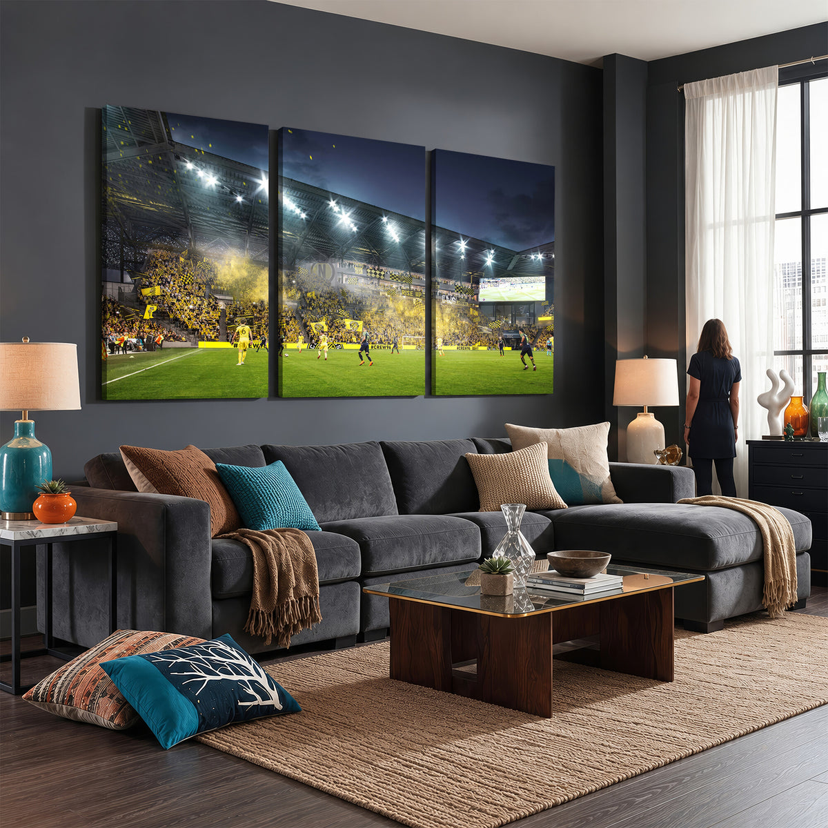 65820-MGV-CV-36X24 - Columbus Crew Stadium Match Triple Canvas Wall Art - Dynamic MLS Game Scene Canvas Wall Art
