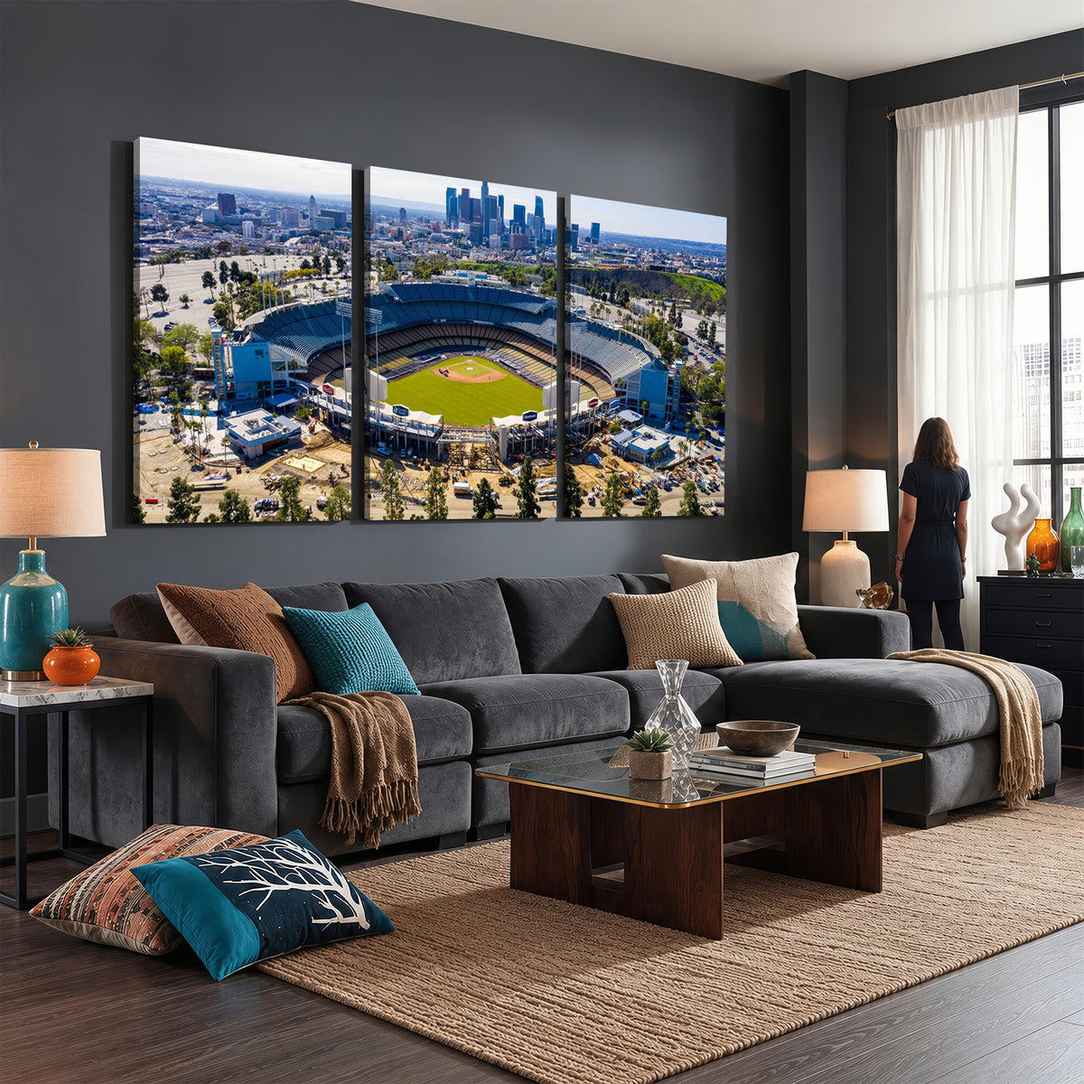58596-MGV-CV-36X24 - Los Angeles Dodgers Dodger Stadium Wall Art Canvas Print, Extra Large Game Room Wall Decor