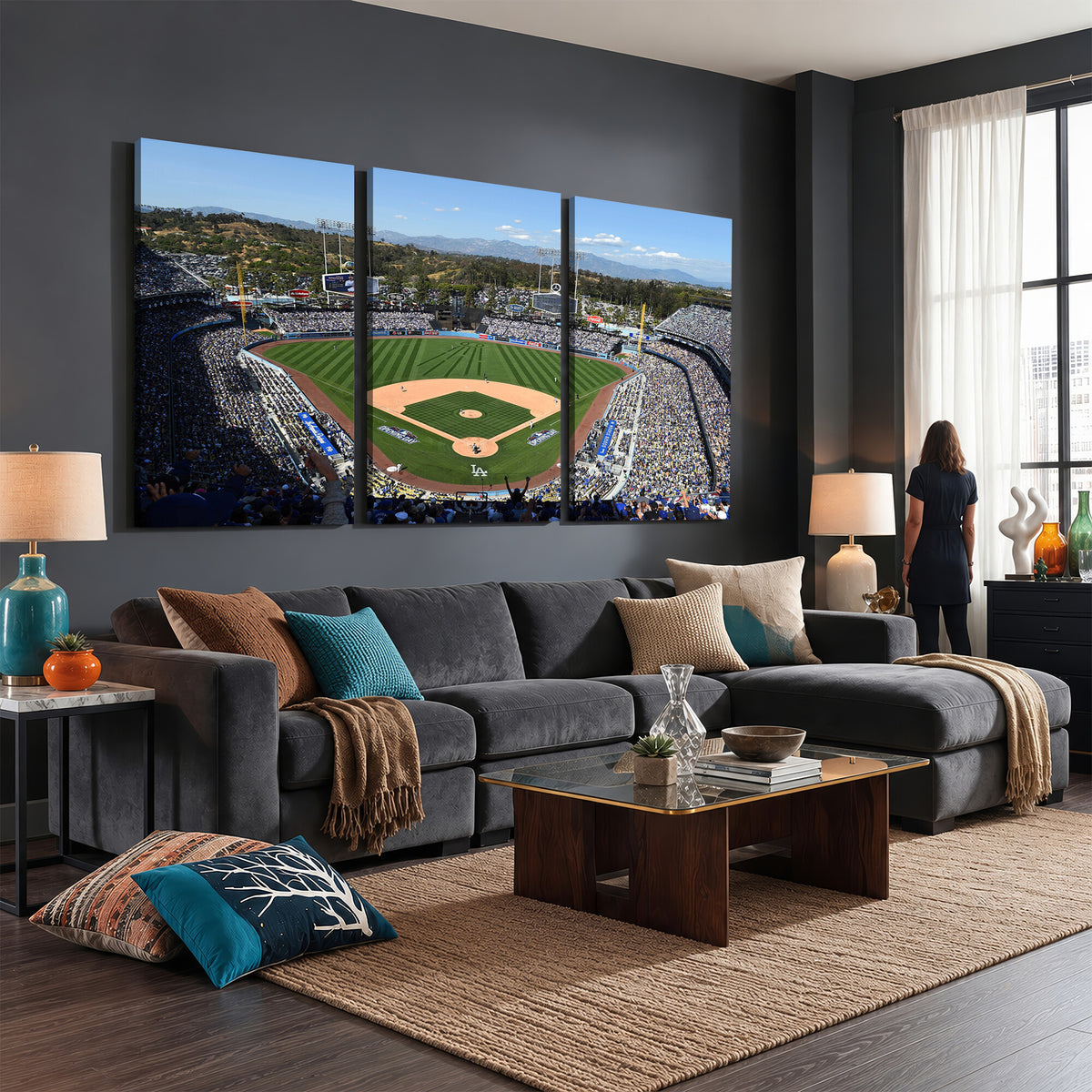 20436-MGV-CV-36X24 - Los Angeles Dodgers Dodger Stadium Wall Art Canvas Print, Framed and Ready to Hang
