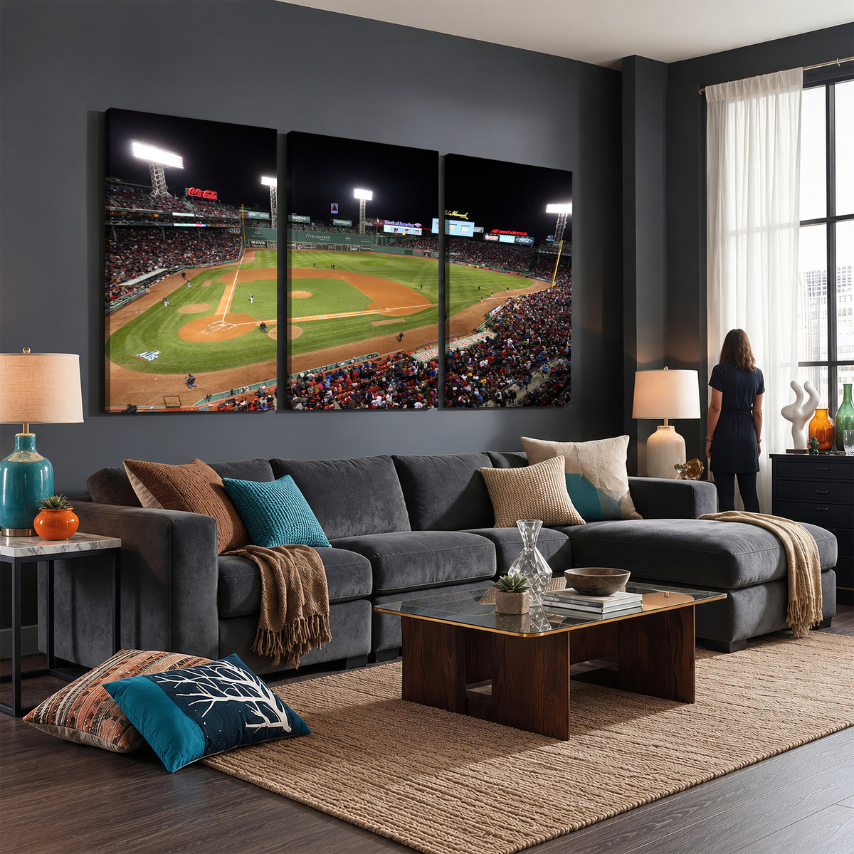 41158-MGV-CV-36X24 - Boston Red Sox Baseball Team Print, Massachusetts Fenway Park Stadium Wall Art