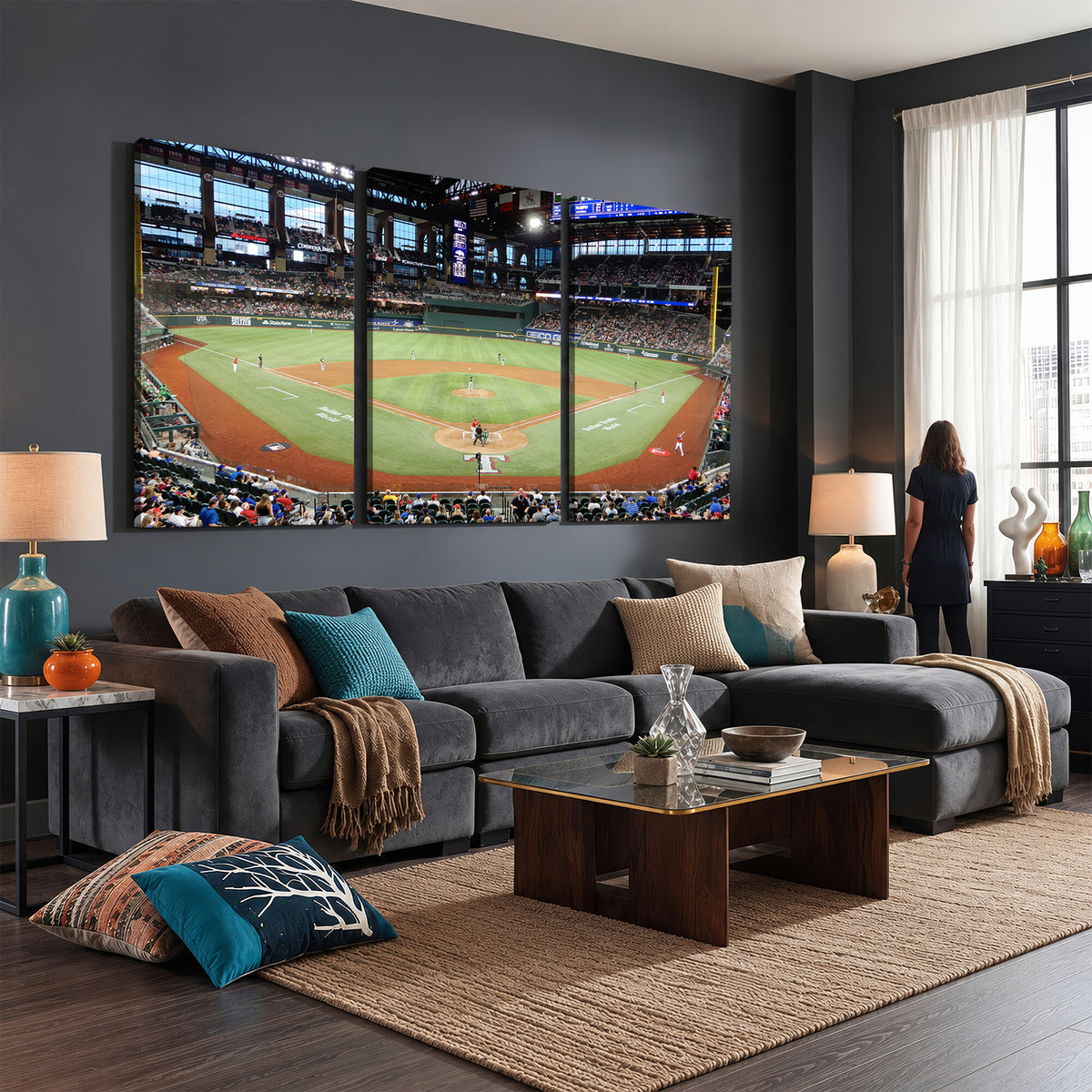 78468-MGV-CV-36X24 - Texas Rangers Baseball Team Print, Arlington Globe Life Field Stadium Wall Art