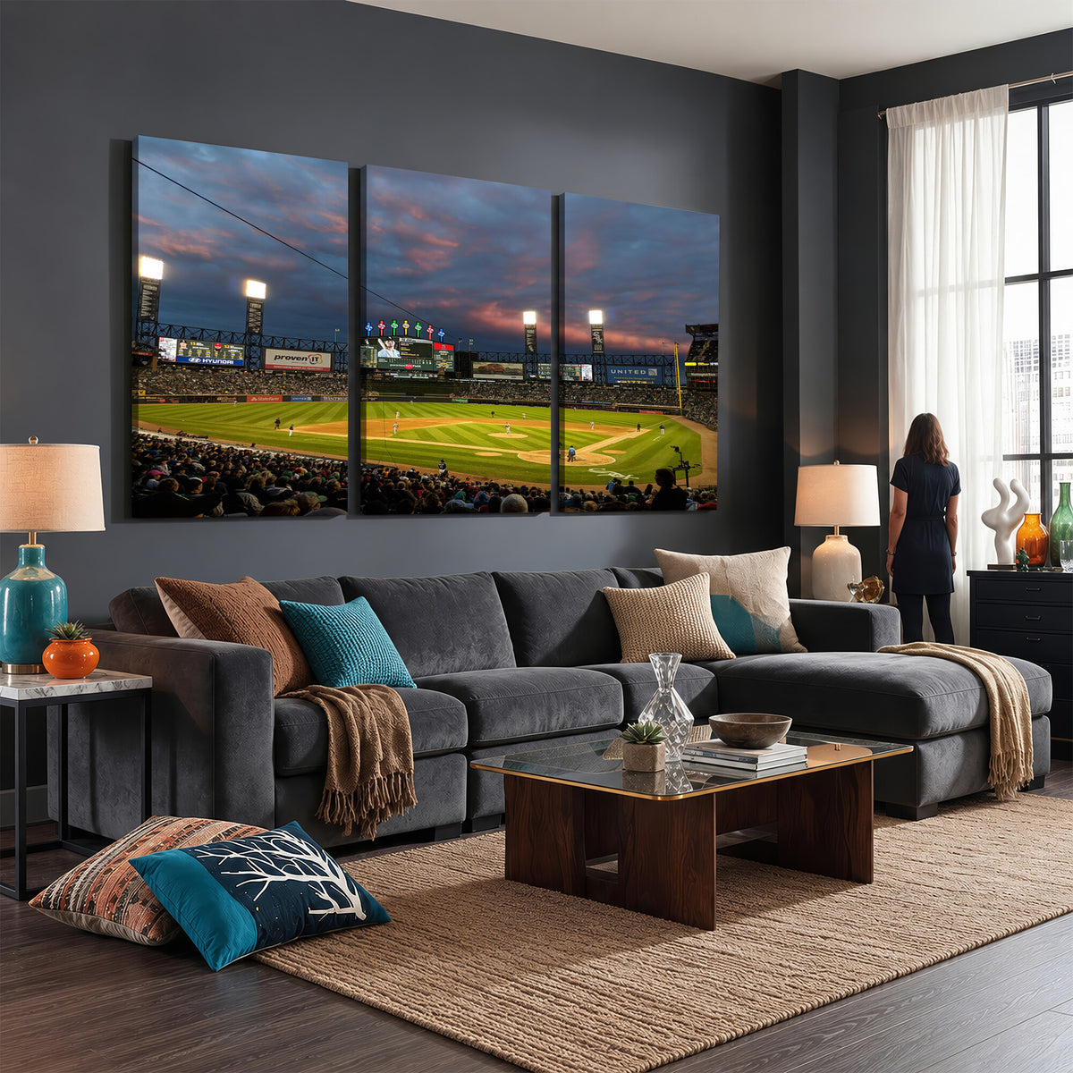 96063-MGV-CV-36X24 - Chicago White Sox Baseball Team Print Canvas, Guaranteed Rate Field, Framed and Ready to Hang