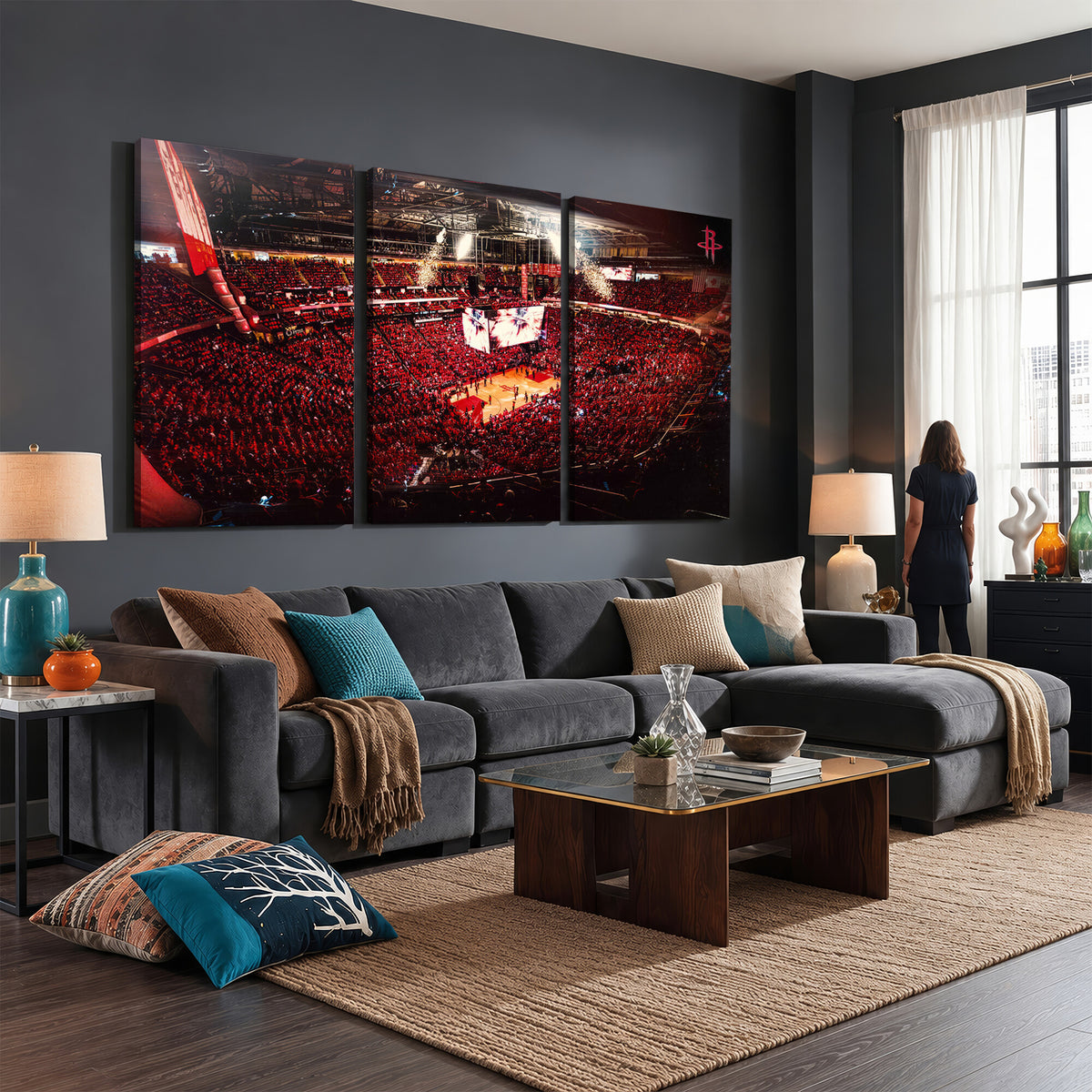 91527-MGV-CV-36X24 - Houston Rockets Basketball Team Print Canvas, Houston Toyota Center Arena Wall Art
