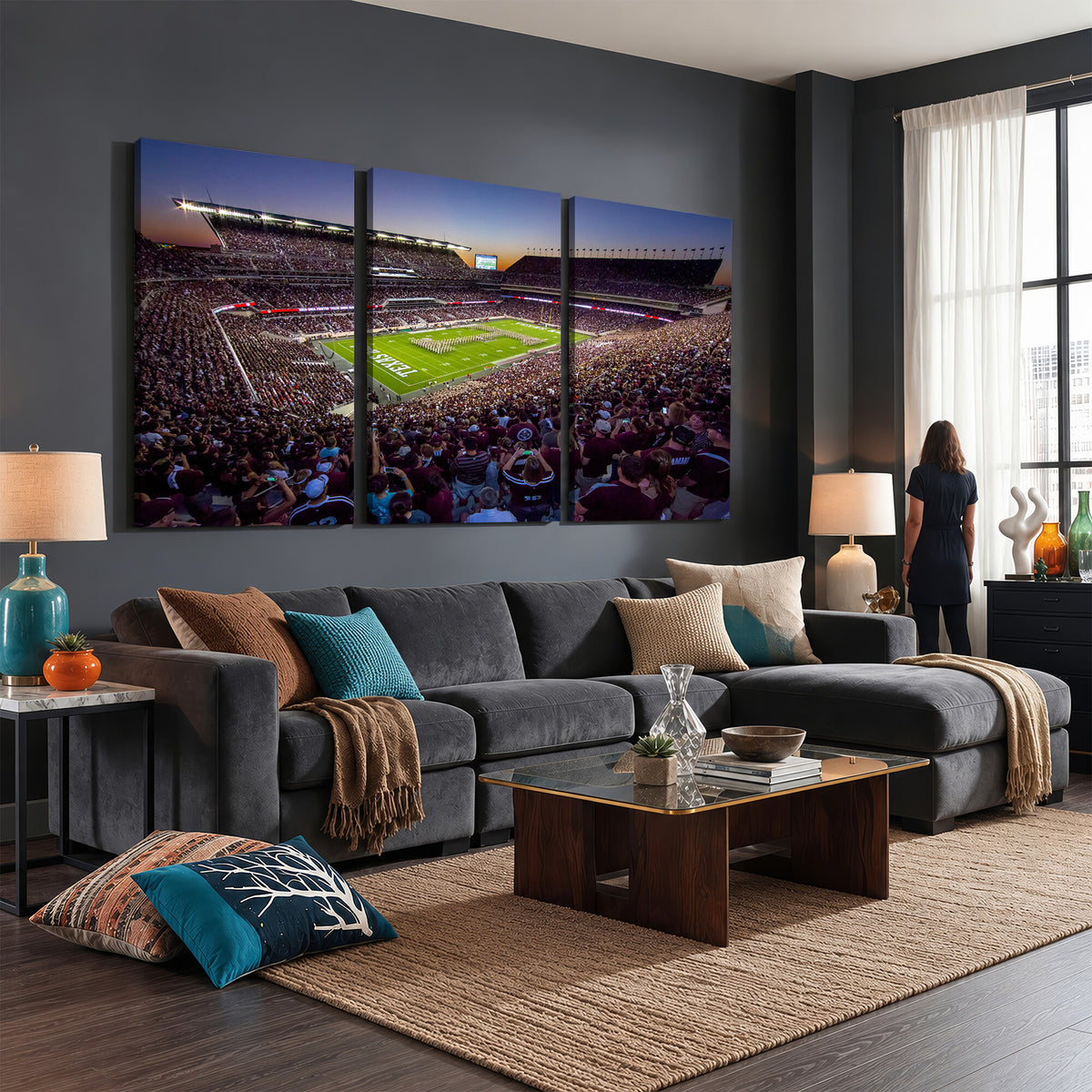 25148-MGV-CV-36X24 - Texas A&M University Aggies Football Team Print, College Station Kyle Field, Framed and Ready to Hang