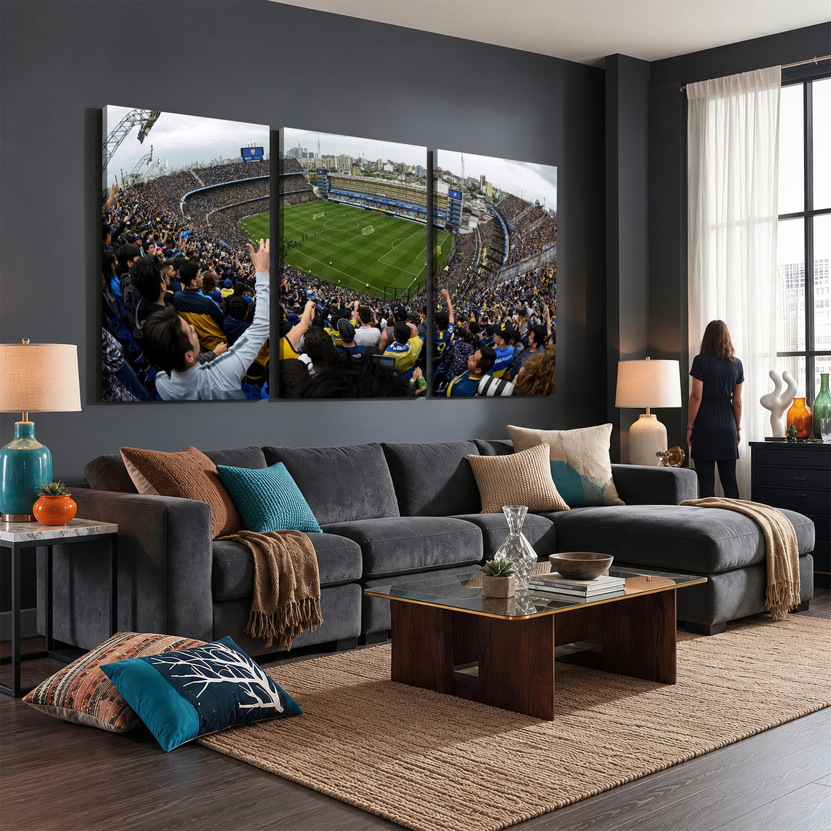 23173-MGV-CV-36X24 - Boca Juniors Soccer Team Print, Buenos Aires Bombonera, Framed and Ready to Hang