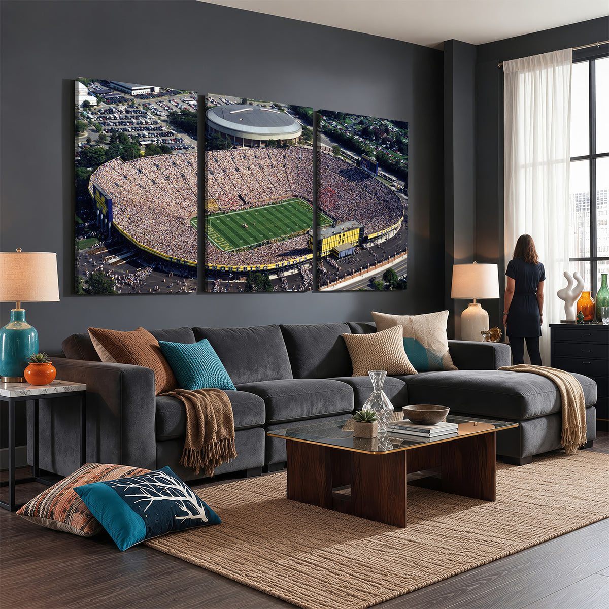 27314-MGV-CV-36X24 - Michigan Wolverines Football Team Print, Ann Arbor Michigan Stadium Wall Art