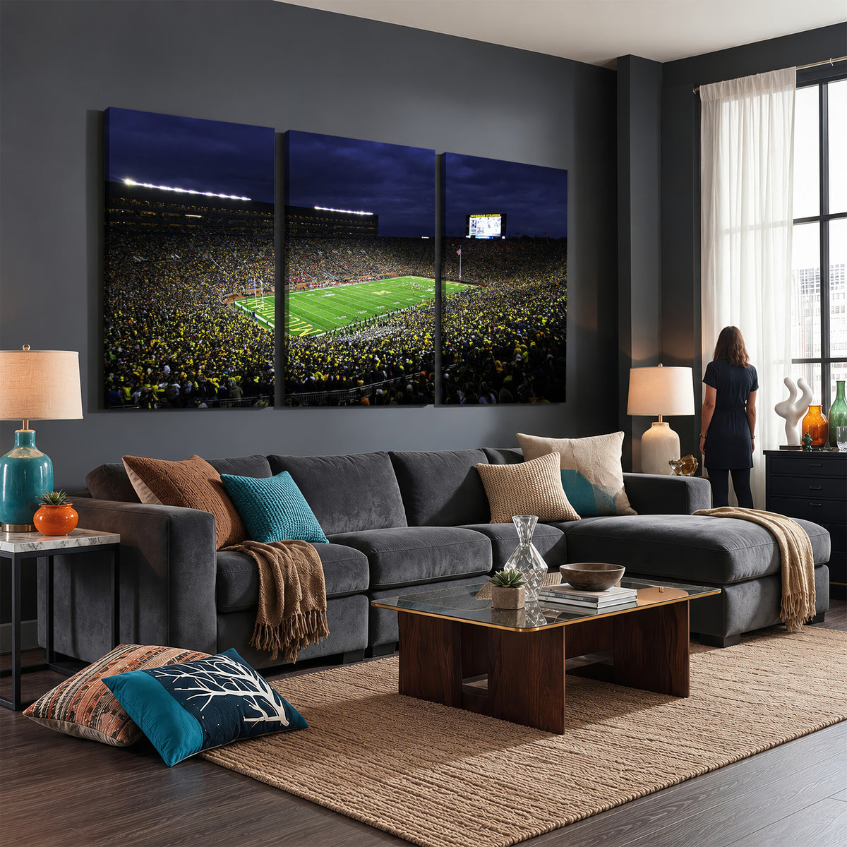15448-MGV-CV-36X24 - Michigan Wolverines Football Canvas Wall Decor, Football Team Print, Ann Arbor Michigan Stadium