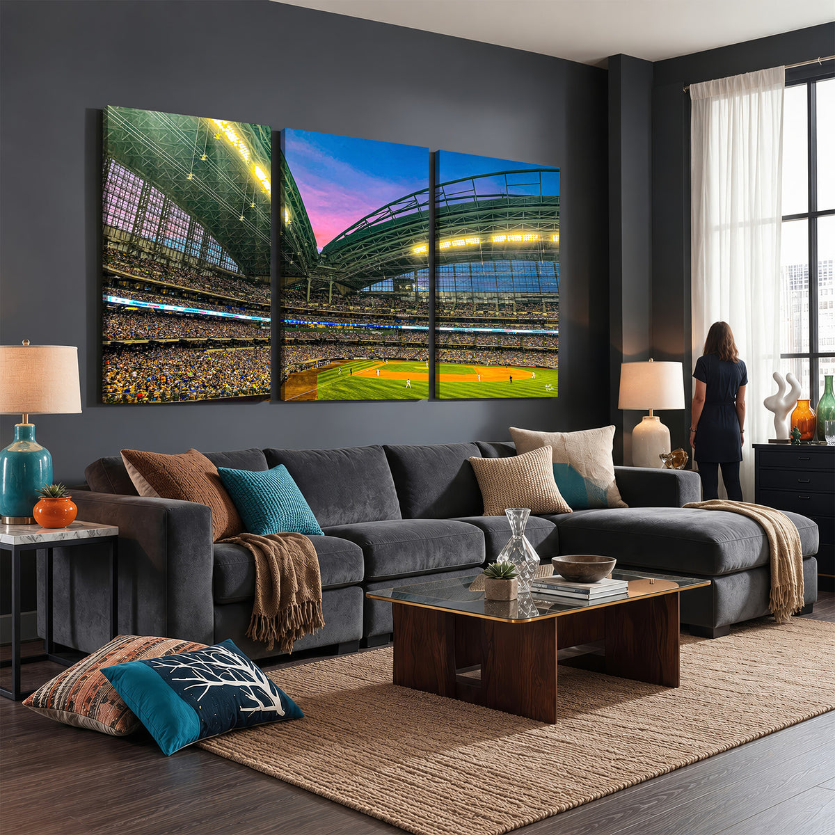 17006-MGV-CV-36X24 - Milwaukee Brewers Baseball Team Print Canvas, American Family Field Stadium Wall Art
