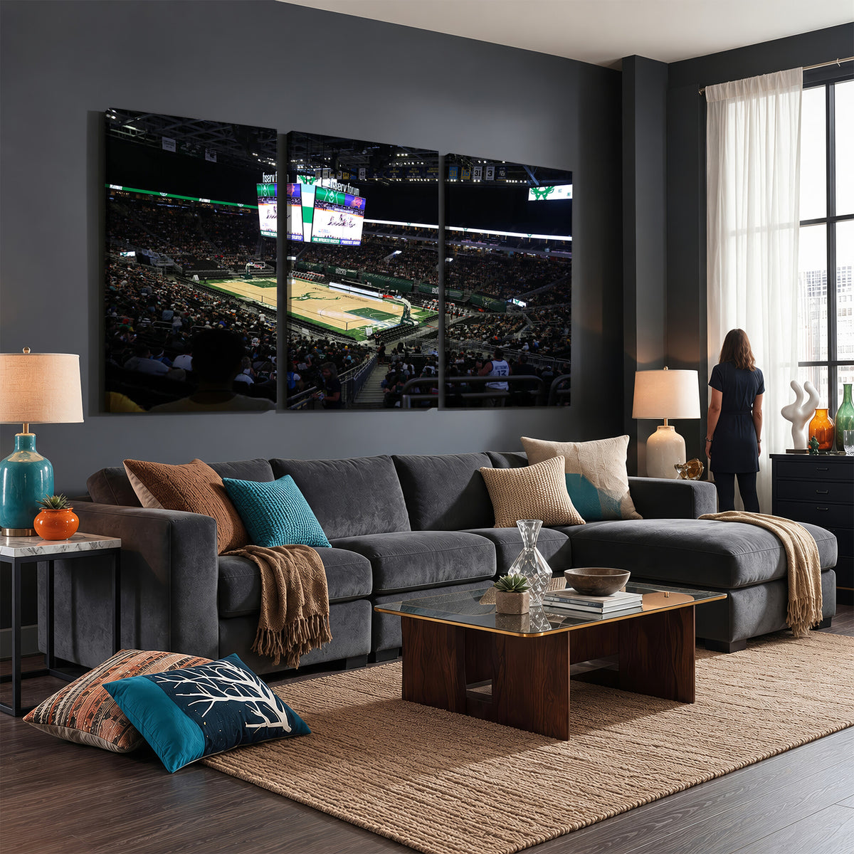 69882-MGV-CV-36X24 - Milwaukee Bucks Basketball Print, Fiserv Forum Stadium Wall Art