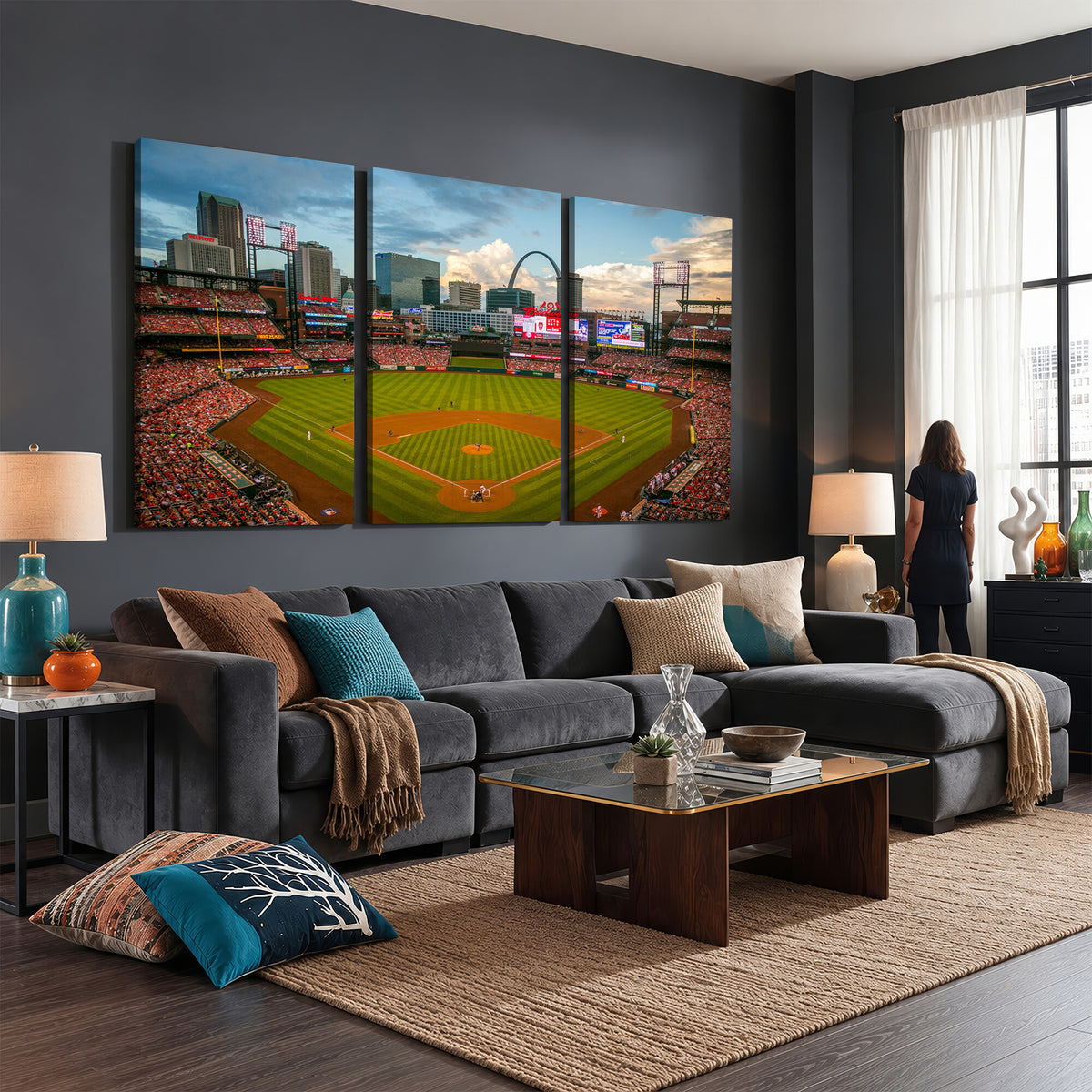 34054-MGV-CV-36X24 - St. Louis Cardinals Baseball Team Print, Busch Stadium Wall Art, Framed and Ready to Hang