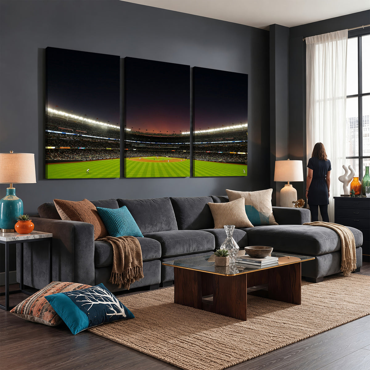 59138-MGV-CV-36X24 - Yankee Stadium Night Game Triple Canvas, New York Yankees Stadium Wall Art