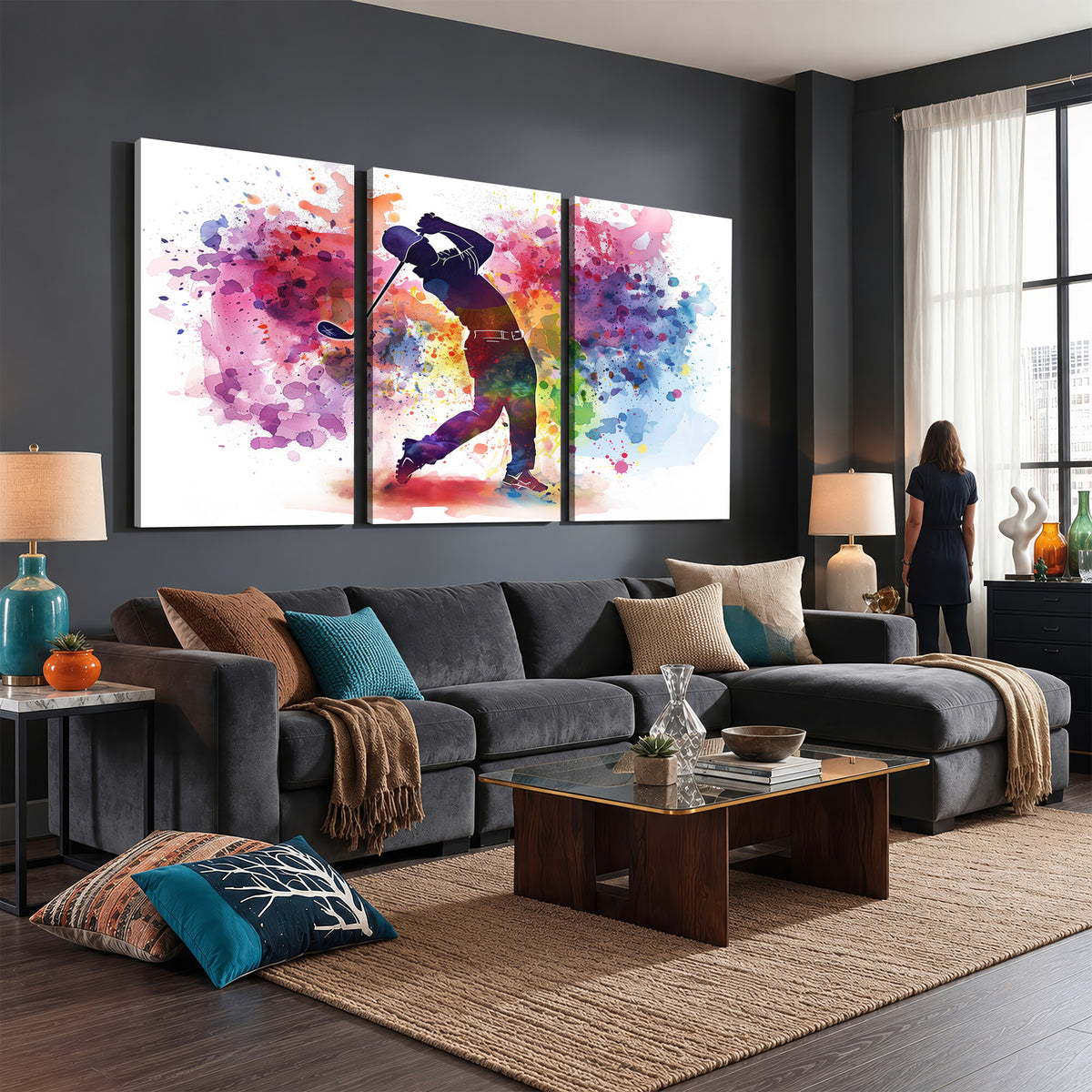 66537-MGV-CV-36X24 - Colorful Golfer Swing Wall Art Canvas Print, Ready to Hang