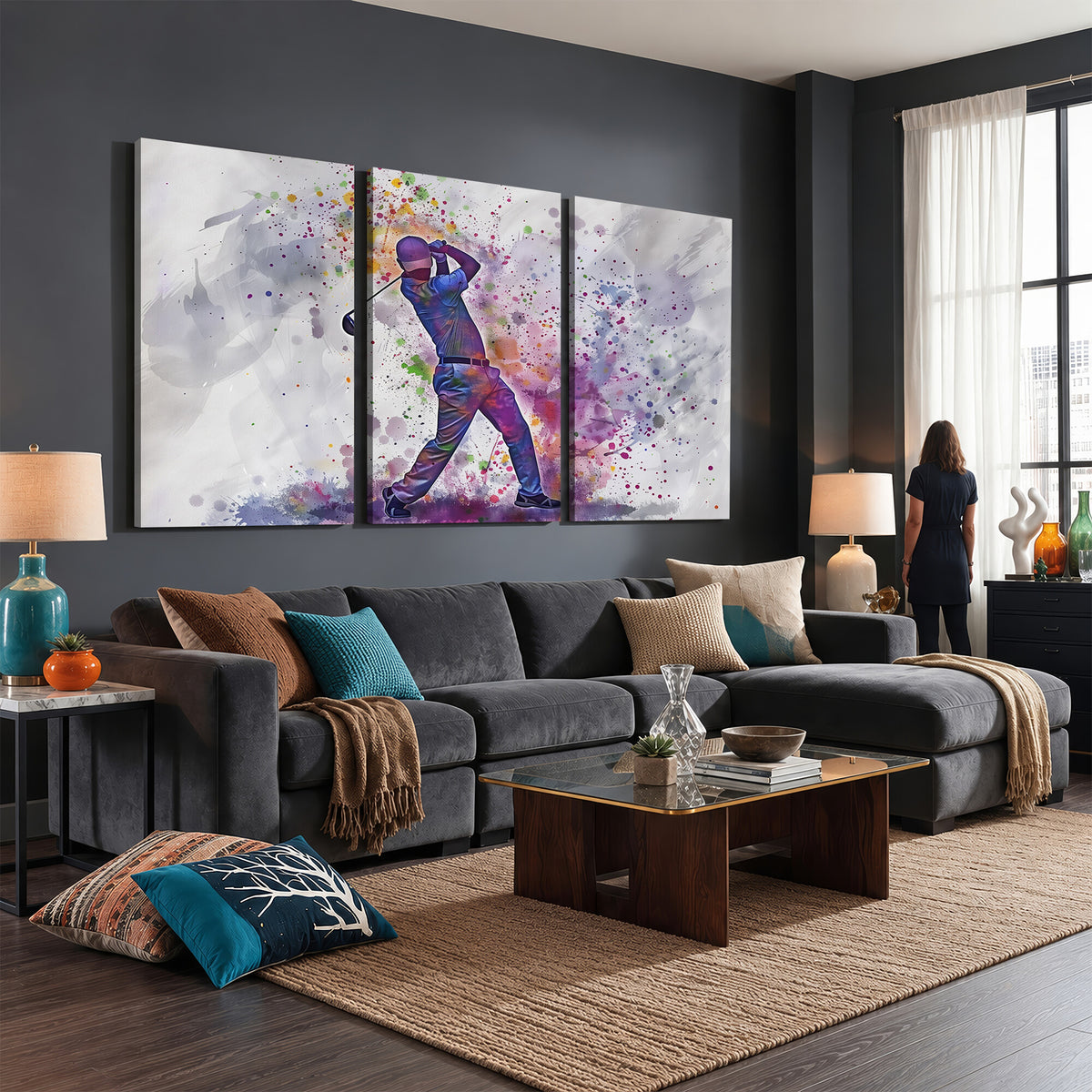60116-MGV-CV-36X24 - Watercolor Golf Swing Wall Art Canvas Print, Vibrant, Framed and Ready to Hang