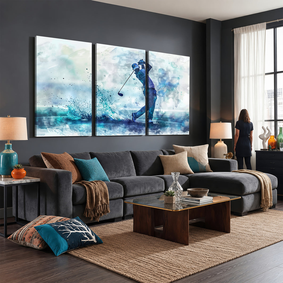 45328-MGV-CV-36X24 - Watercolor Abstract Golf Swing Wall Art Canvas Print