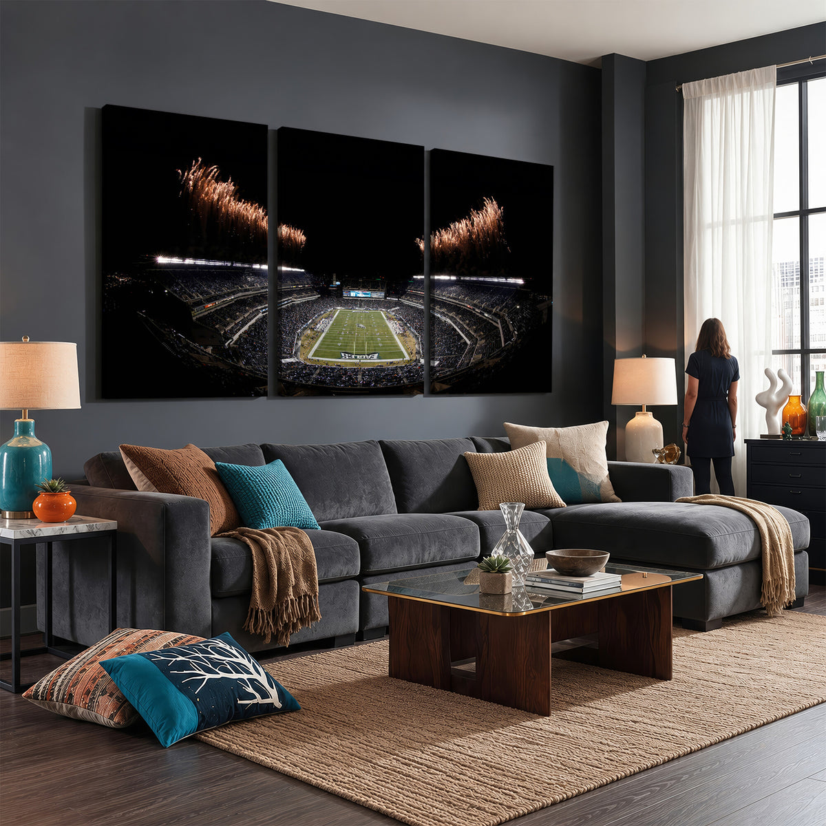 89680-MGV-CV-36X24 - Eagles Field Stadium Wall Art, Philadelphia Eagles Football, Framed and Ready to Hang