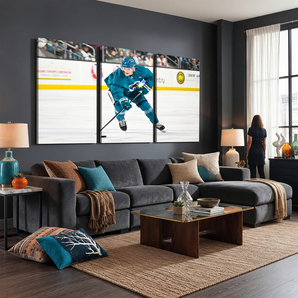 69179-MGV-CV-36X24 - San Jose Sharks Ice Hockey Player Wall Art Canvas Print