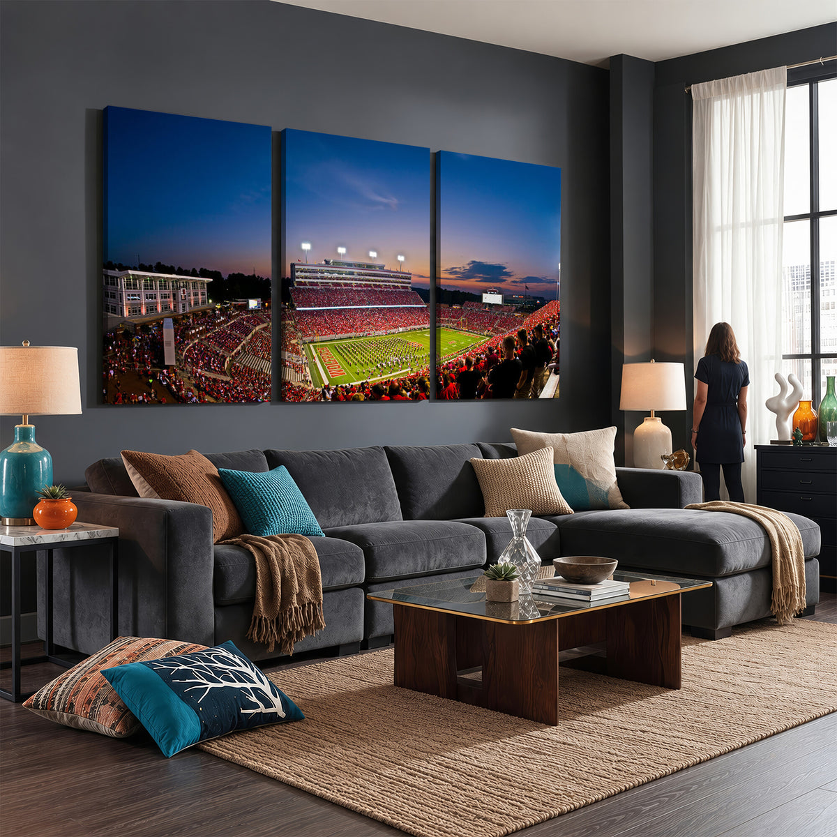 33313-MGV-CV-36X24 - NC State Wolfpack Football Team Print - Raleigh Carter-Finley Stadium Wall Art Canvas Print