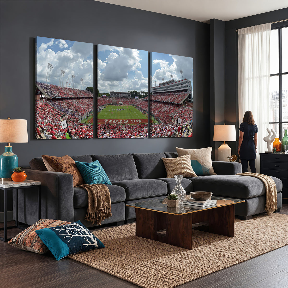 30640-MGV-CV-36X24 - NC State Wolfpack Football Team Print Canvas- Raleigh Carter-Finley Stadium Wall Art Canvas Print