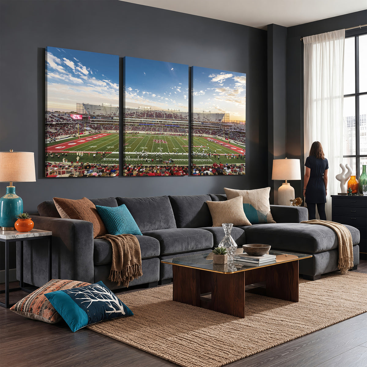 36612-MGV-CV-36X24 - Framed Houston Cougars Football Team Print - Houston TDECU Stadium Wall Art Canvas Print