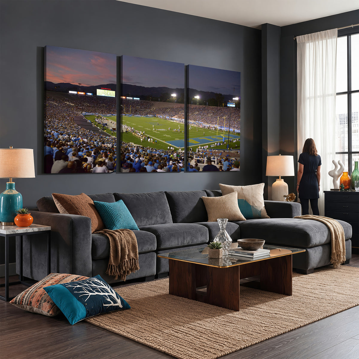 90359-MGV-CV-36X24 - UCLA Bruins Football Team Print - Pasadena Rose Bowl Stadium Wall Art Canvas Print