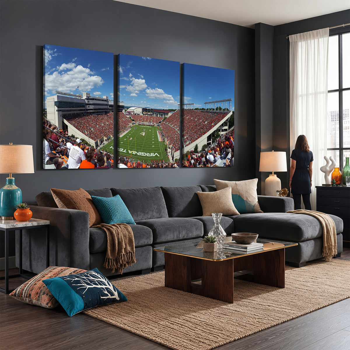 87769-MGV-CV-36X24 - Virginia Tech Hokies Football Team Print - Blacksburg Lane Stadium Wall Art Canvas Print