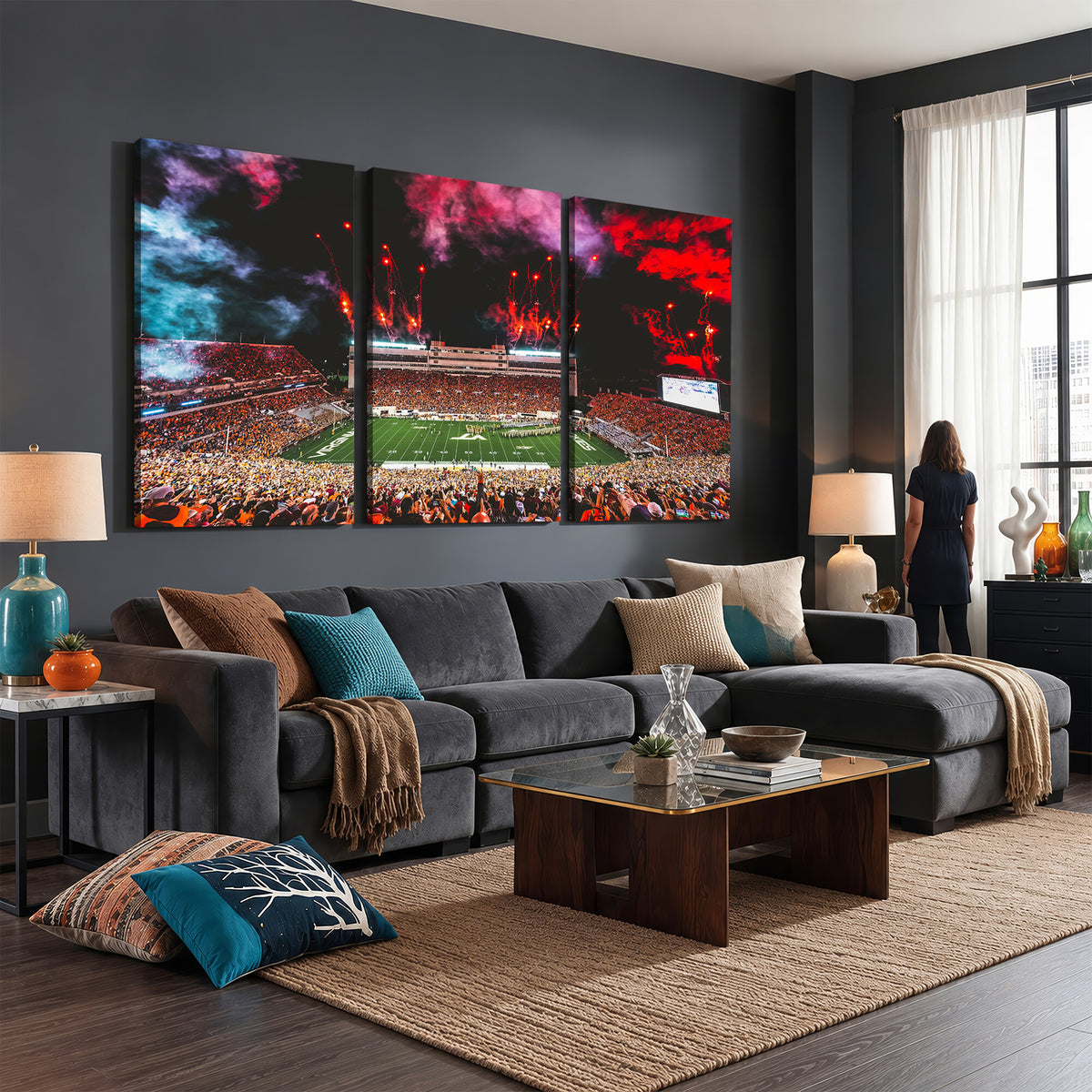 65761-MGV-CV-36X24 - Virginia Tech Hokies Football Team Print - Blacksburg Lane Stadium Wall Art Canvas Print