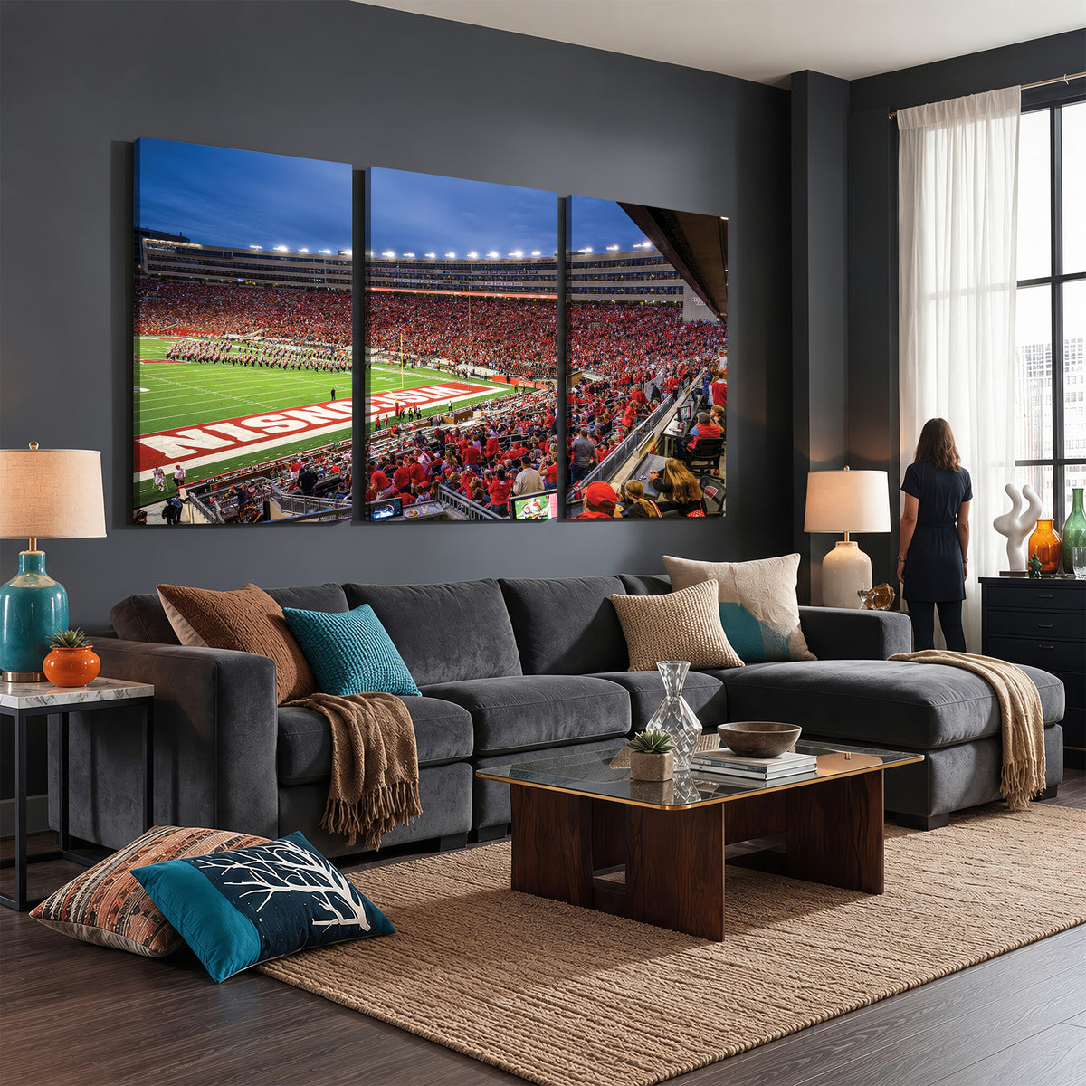 57601-MGV-CV-36X24 - Wisconsin Badgers Football Team Print - Madison Camp Randall Stadium Wall Art, Wisconsin Badgers
