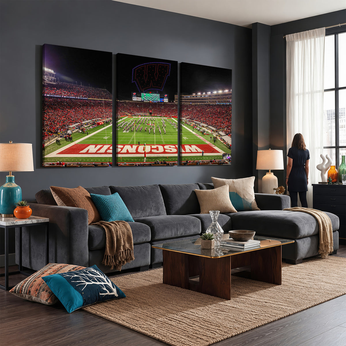 34125-MGV-CV-36X24 - Wisconsin Badgers Football Team Print Canvas- Madison Camp Randall Stadium Wall Art Canvas Print