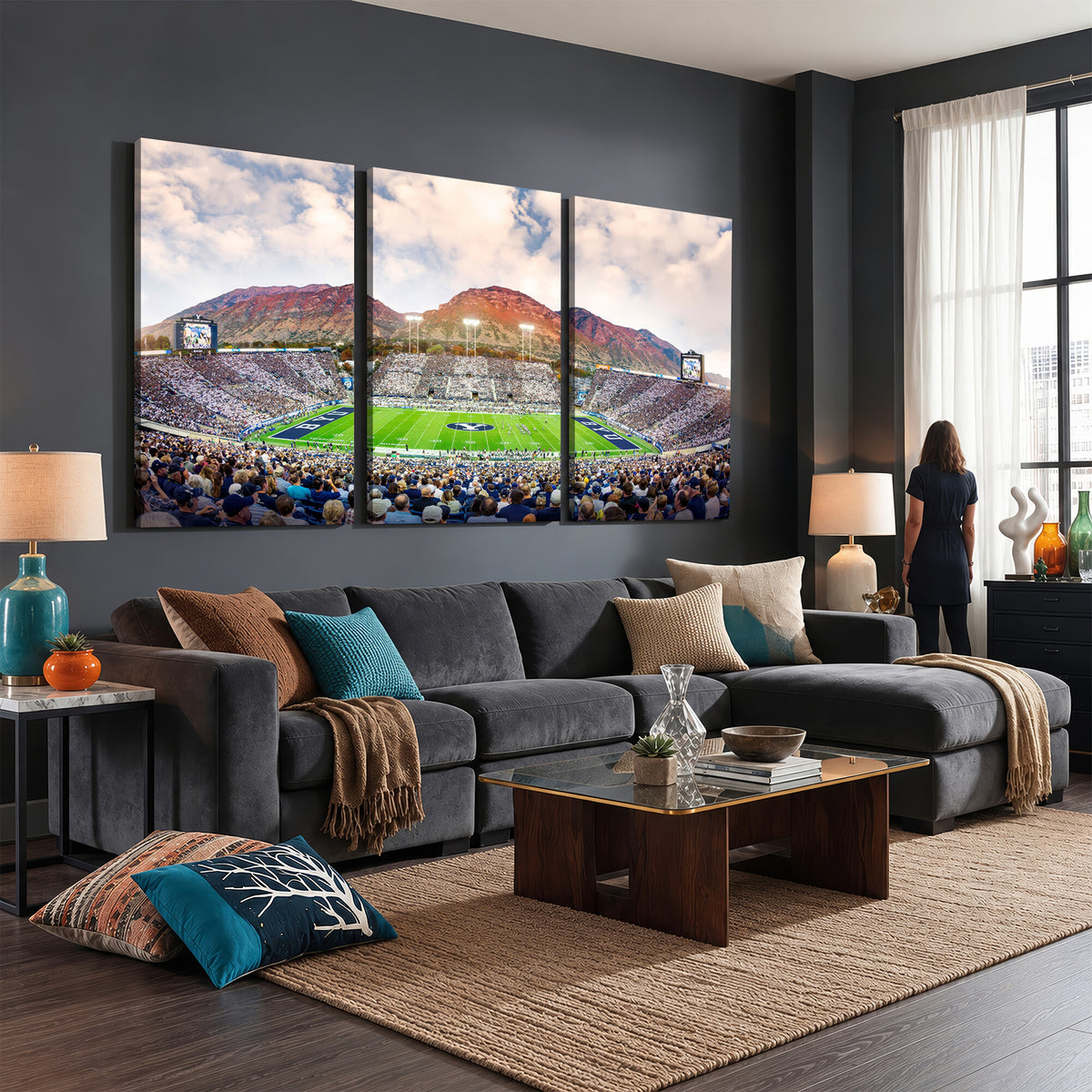 85734-MGV-CV-36X24 - Brigham Young University Cougars Football Team Print - Provo LaVell Edwards Stadium Wall Art Canvas