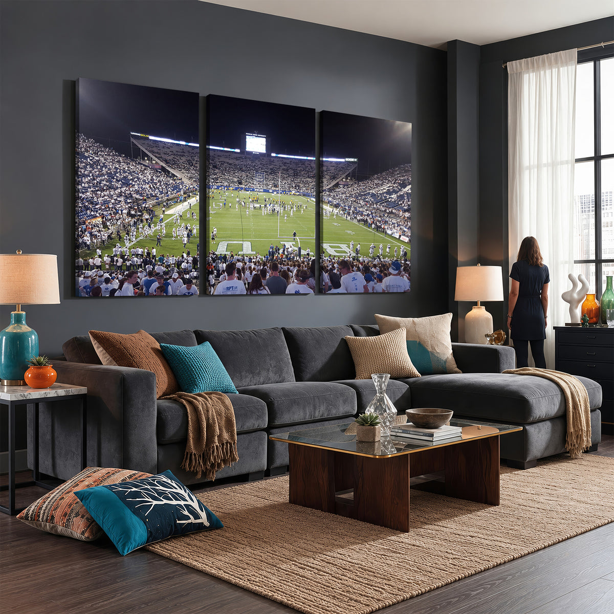 65036-MGV-CV-36X24 - Brigham Young University Cougars Football Print Canvas - Provo LaVell Edwards Stadium Wall Art
