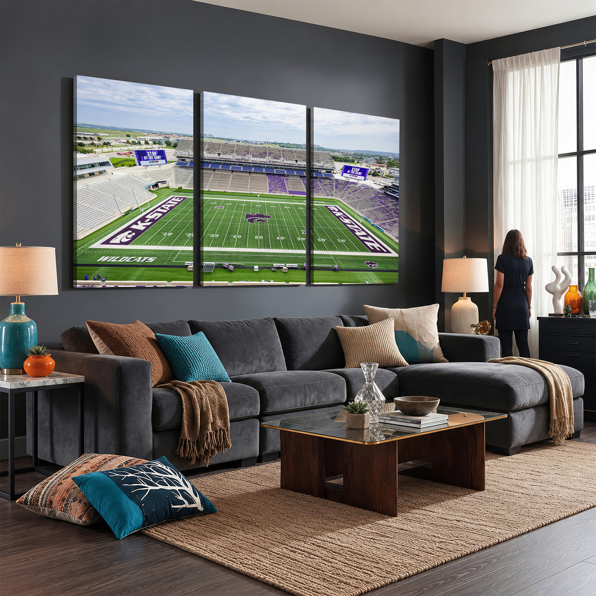 29452-MGV-CV-36X24 - KState Wildcats Football Team Print - Manhattan Bill Snyder Family Football Stadium Wall Art Canvas