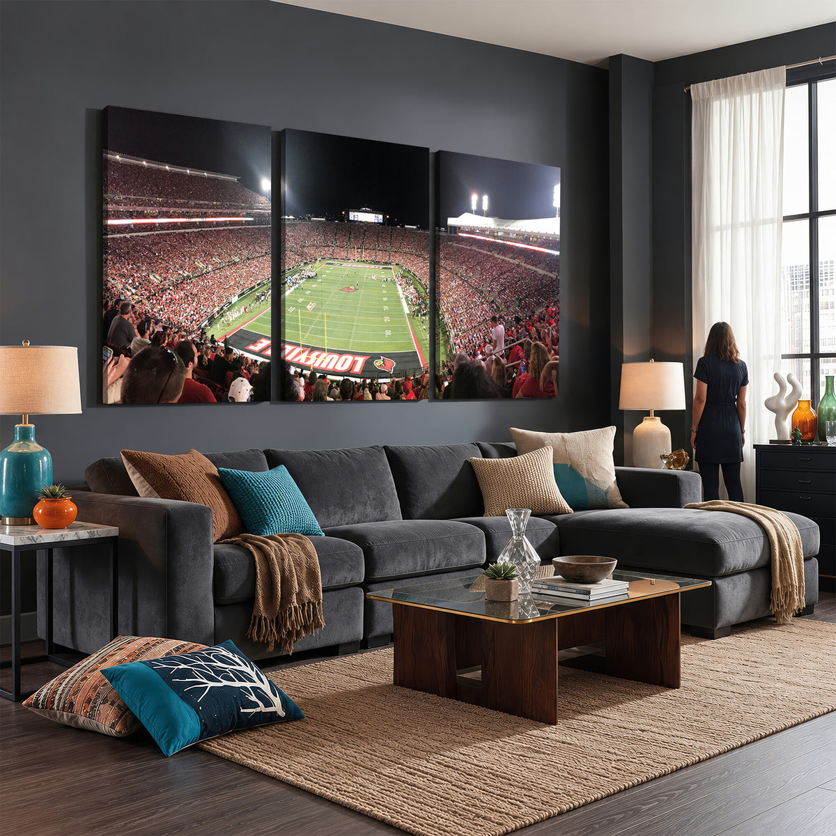 52267-MGV-CV-36X24 - University of Louisville Cardinals Football Team Print - Louisville Cardinal Stadium Wall Art Canvas