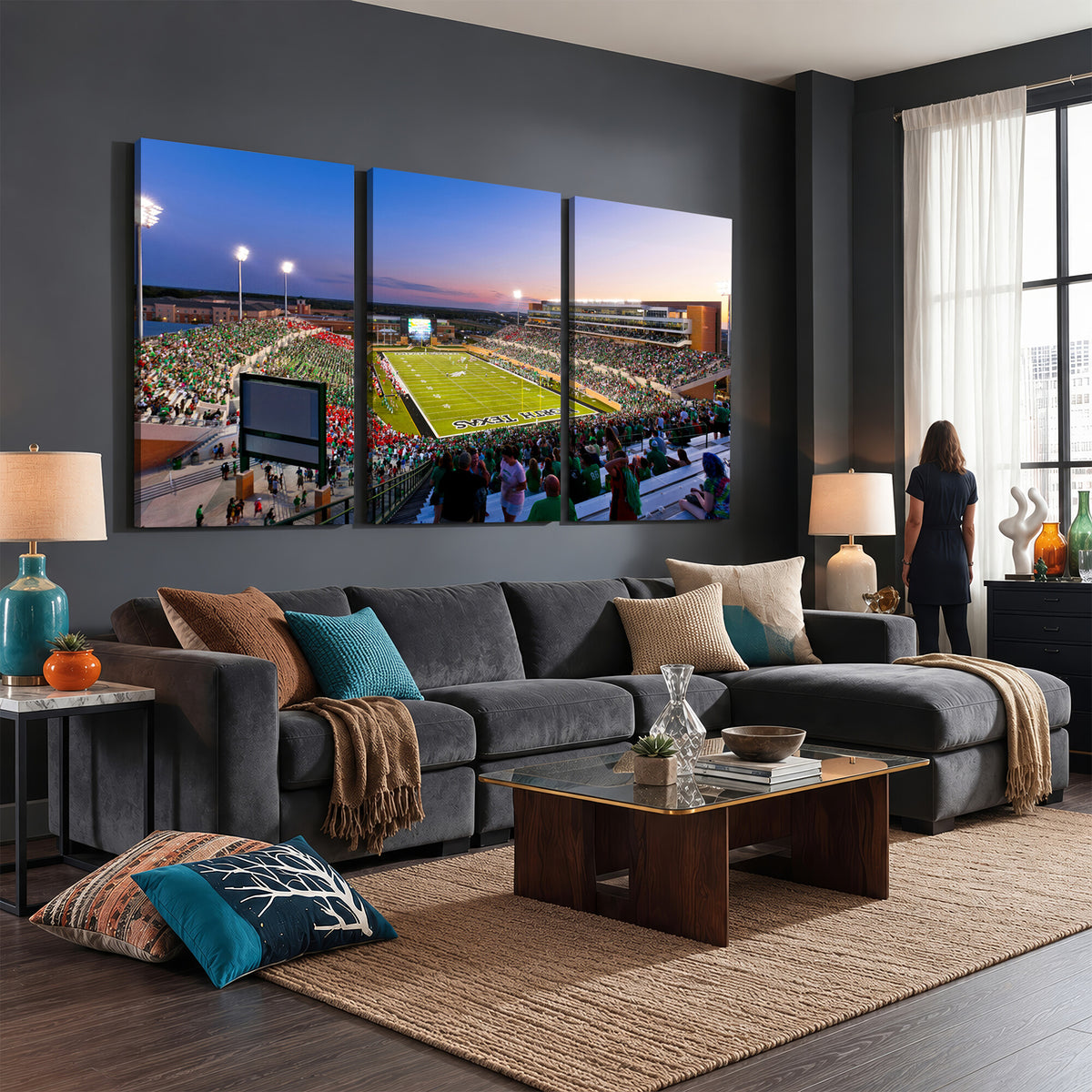 81582-MGV-CV-36X24 - University of North Texas Mean Green Football Team Print - Denton DATCU Stadium Wall Art Canvas