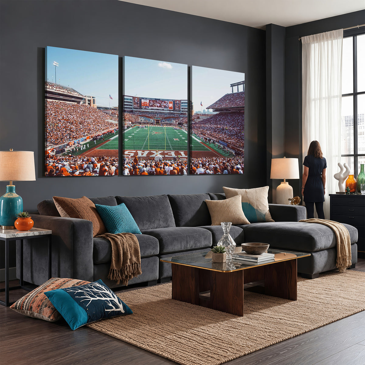 14826-MGV-CV-36X24 - Framed Texas Memorial Stadium Canvas, University of Texas Longhorns Football Team Print - Austin