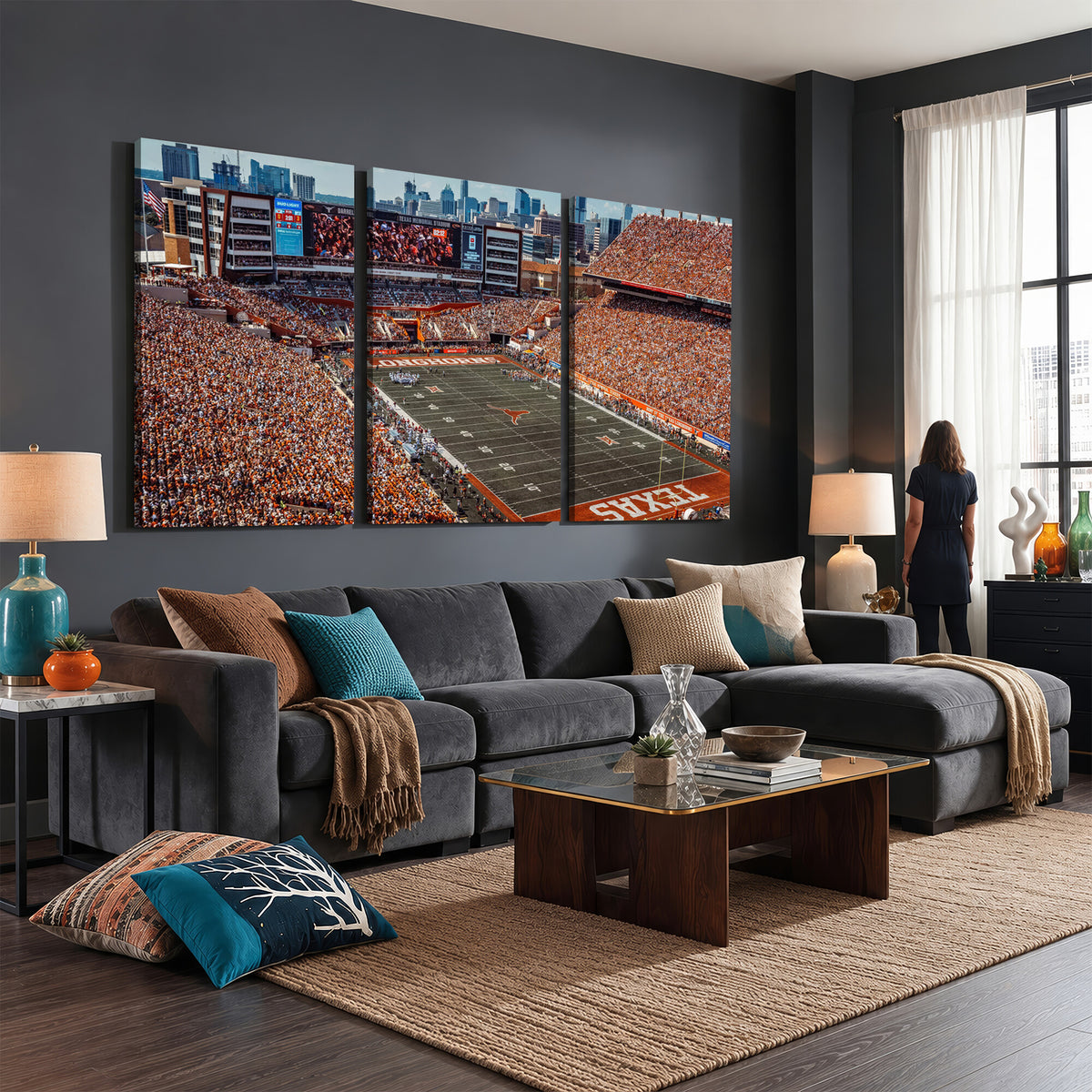 92103-MGV-CV-36X24 - University of Texas Longhorns Football Team Print - Austin Darrell K Royal-Texas Memorial Stadium