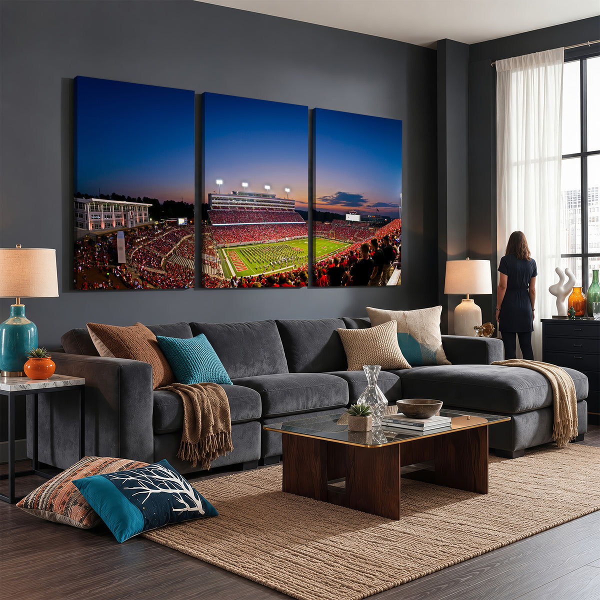 76202-MGV-CV-36X24 - Wolfpack Football Team Wall Art Print - Raleigh Carter-Finley Stadium Wall Art Canvas Print