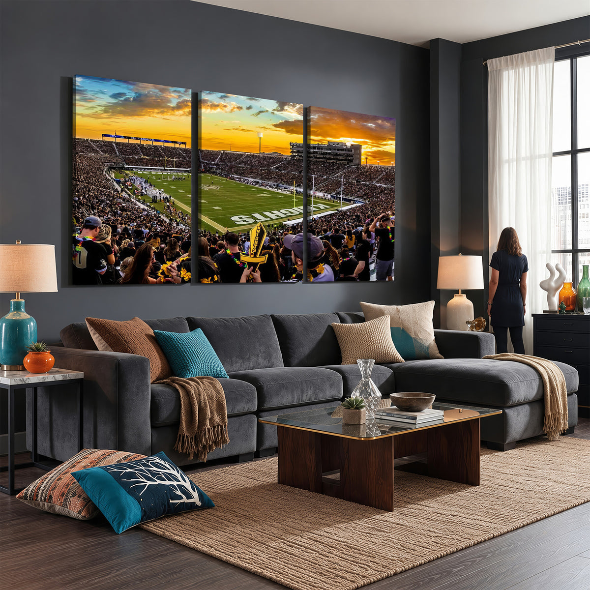 66803-MGV-CV-36X24 - UCF Knights Football Team Print - Orlando FBC Mortgage Stadium, UCF Knights Wall Art Canvas Print