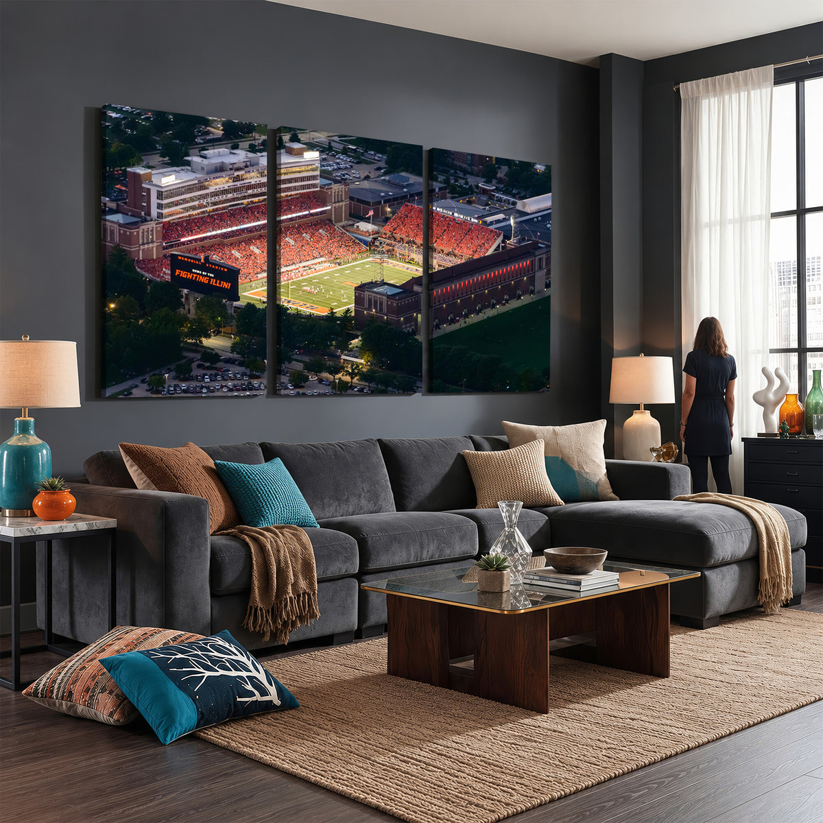 78052-MGV-CV-36X24 - University of Illinois Fighting Illini Football Team Print - Champaign Illinois Memorial Stadium