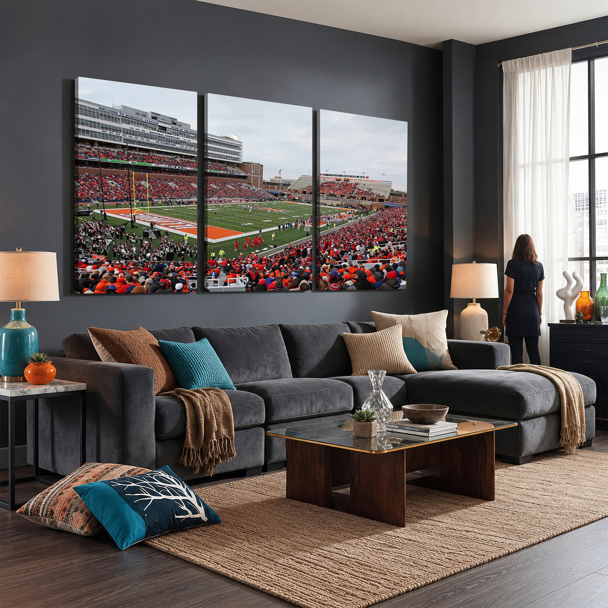 86851-MGV-CV-36X24 - University of Illinois Fighting Illini Football Team Print - Champaign Illinois Memorial Stadium